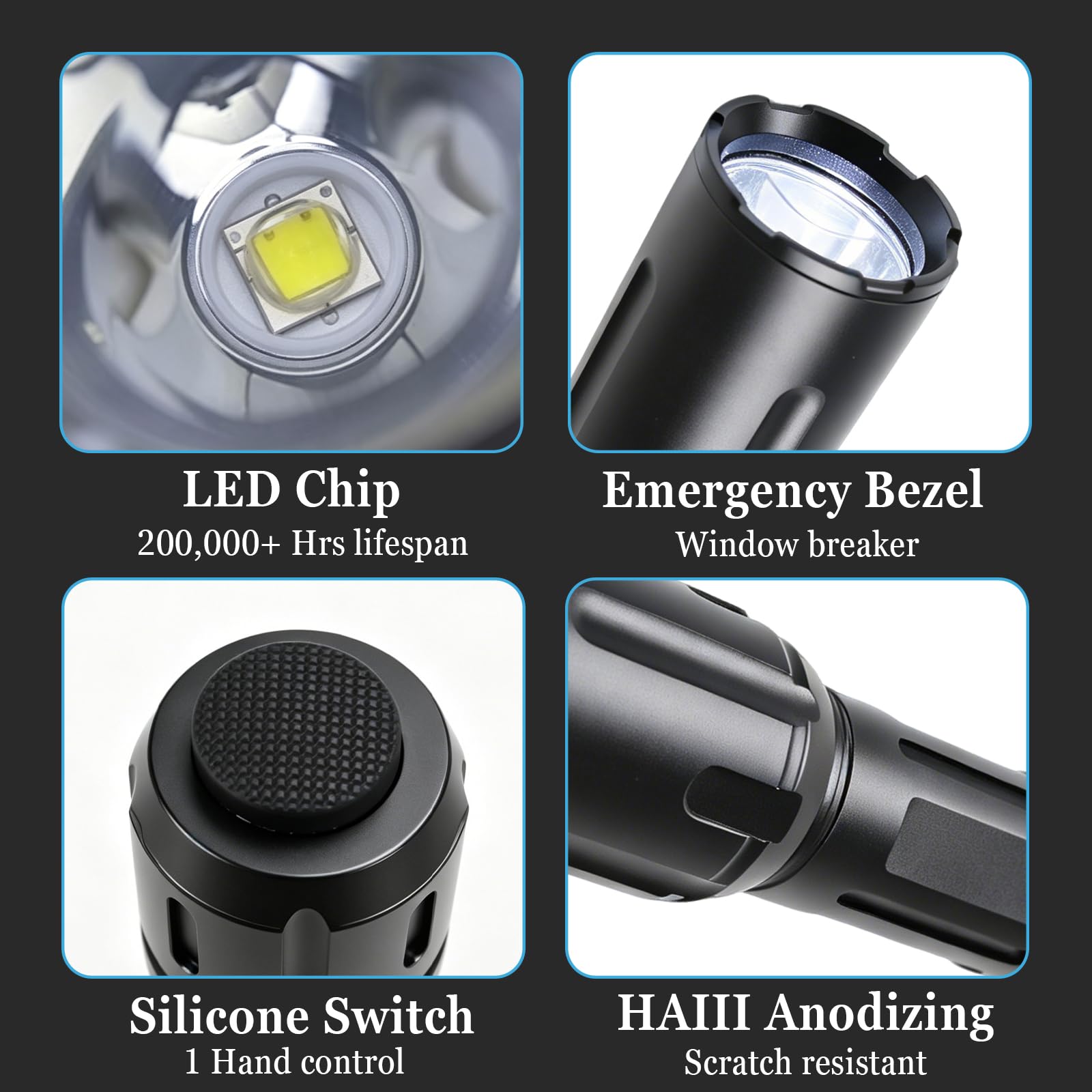 Lampe de poche LED 2200 lumens rechargeable, étanche, compacte, tactique