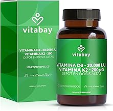 Vitabay Vitamin D3 K2 20,000 IU - 180 Tablets Vegan and High Dosed Vitamin D - Vit D3 K2 with MK-7 Lab Tested - Supports Immune System, Bones, Muscles and Teeth