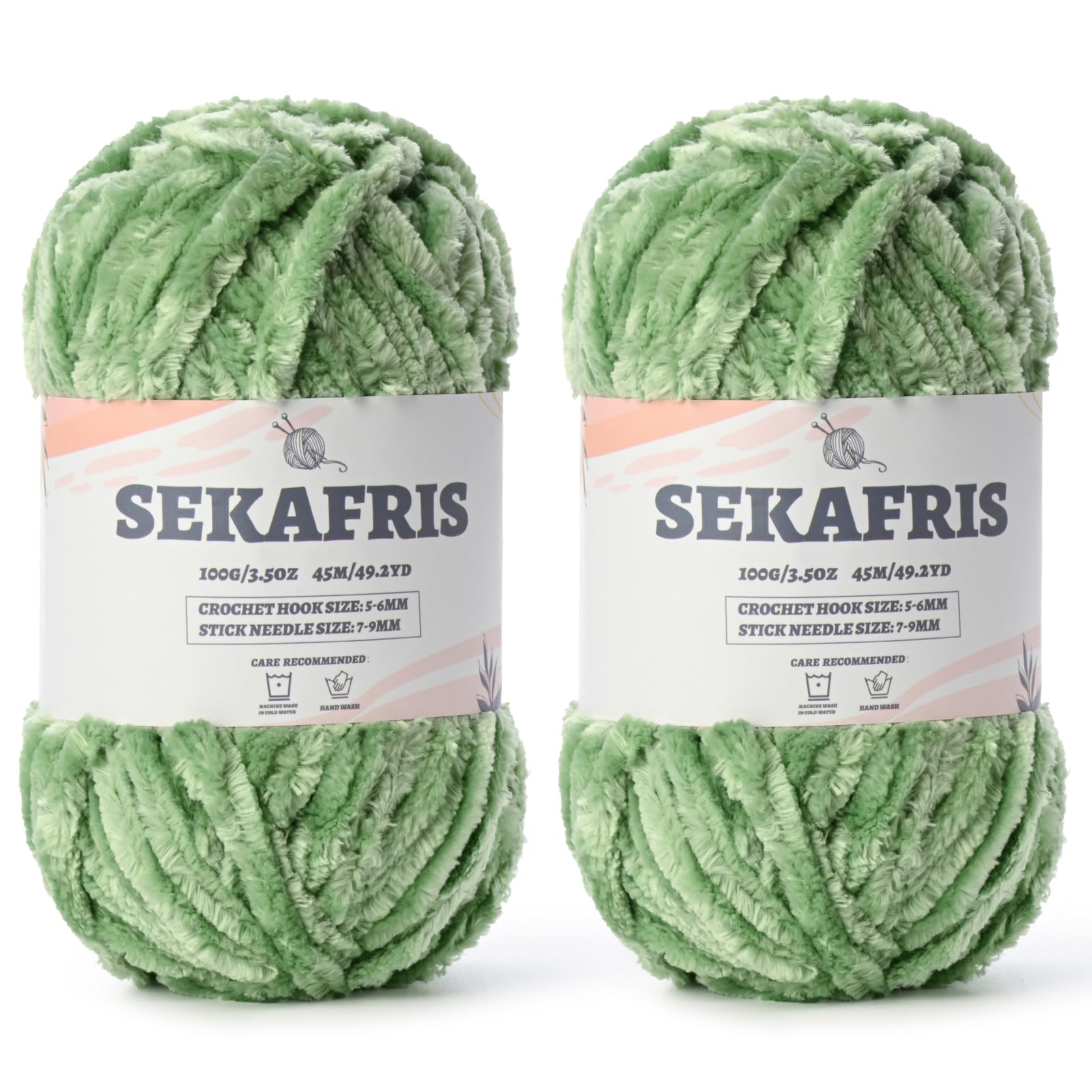 Chenille Velvet Soft Yarn Avocado Green 2 Pack