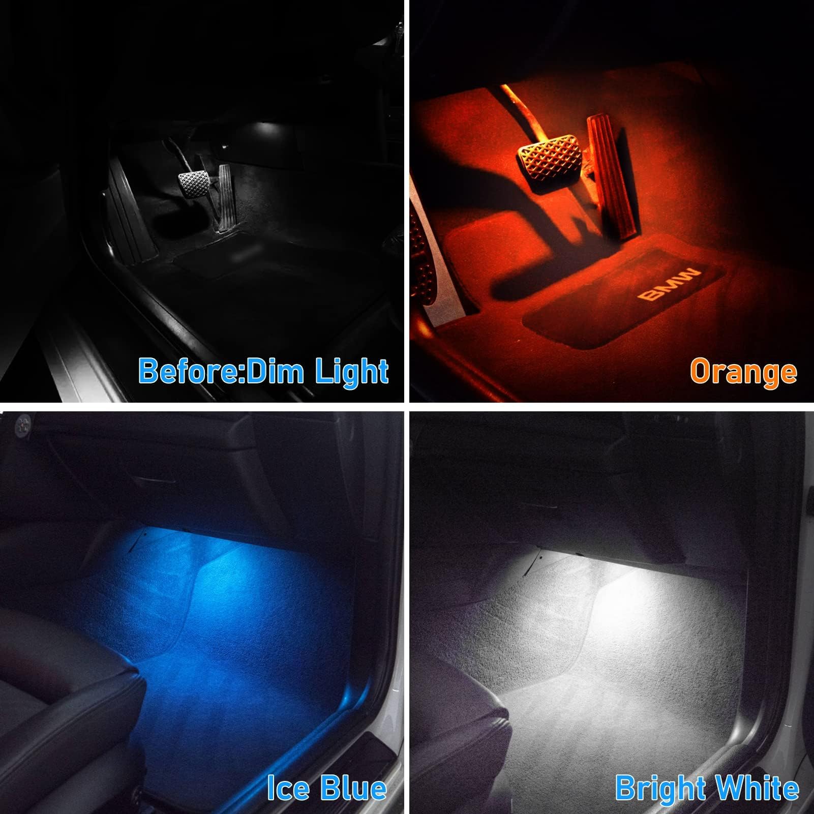 Yumzeco Compatibile con Luci Vano Piedi Auto BMW Serie 1/2/3/4/5/7/X1/X3/X4 | F20 F22 F30 F32 F10 F01 F48 F25 F26,Luce vano Piedi Kit Luci Atmosfera Vano Piedi per Auto Luci LED Auto Vano Piedi