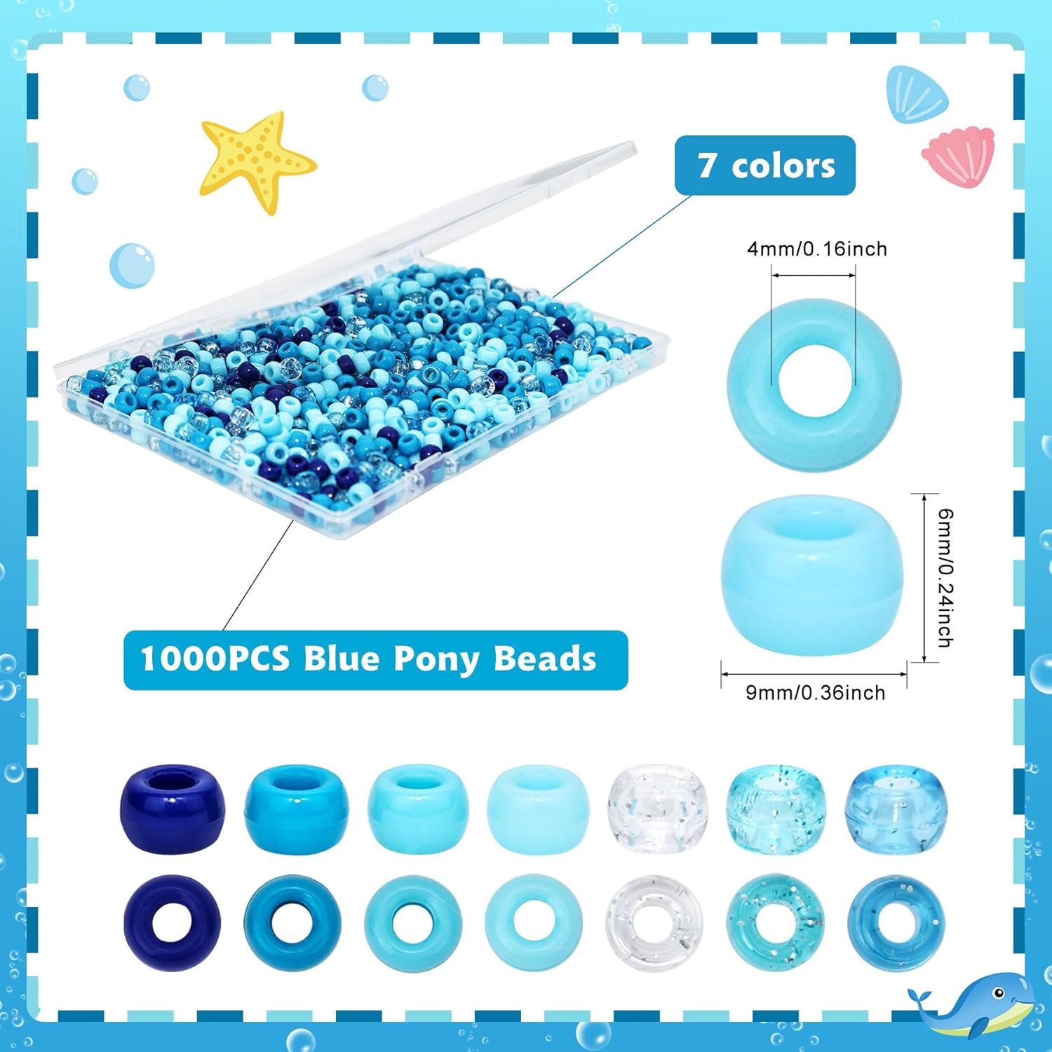 Blue Pony Beads,1000 Pcs Assorted Blue Ony Craft Beads for Jewelry Making Bracelets Crafts Plastic Home Decor Party DIY Crafts - Image 2