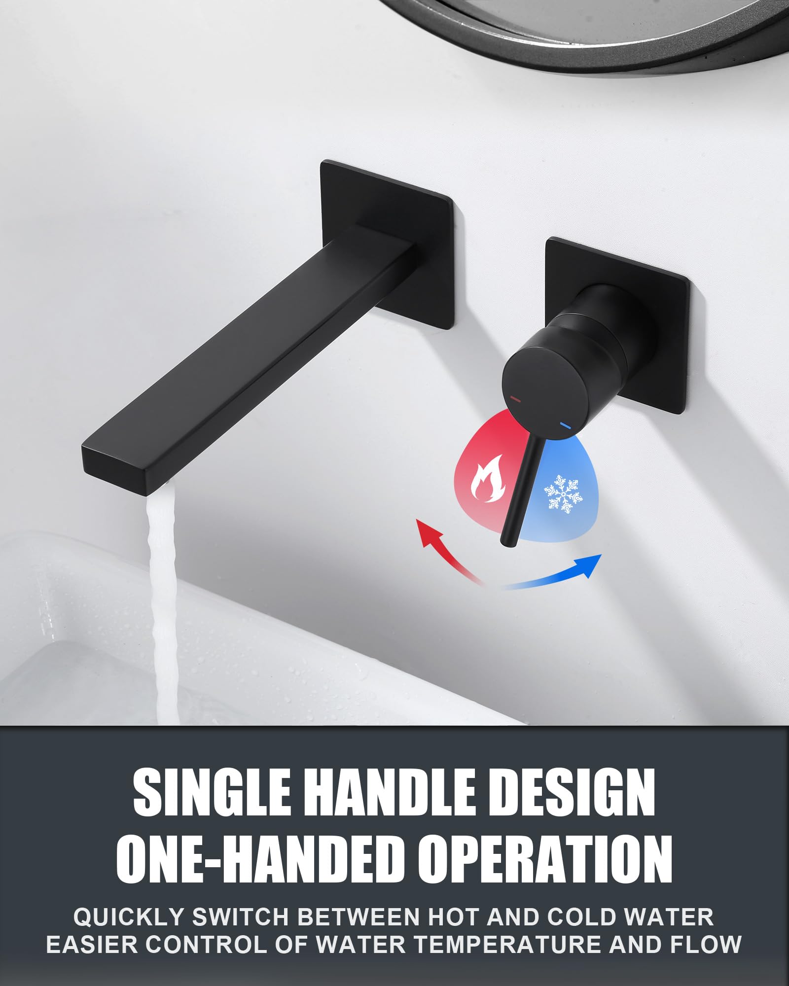 ARCORA Grifo de Lavabo Empotrado, Grifo Empotrado en Latón, Grifo de Baño Empotrado con Aireador Extraíble y Cartucho Cerámico, Salida de Agua Fría y Caliente Regulable, para Lavabos de Baño, Negro