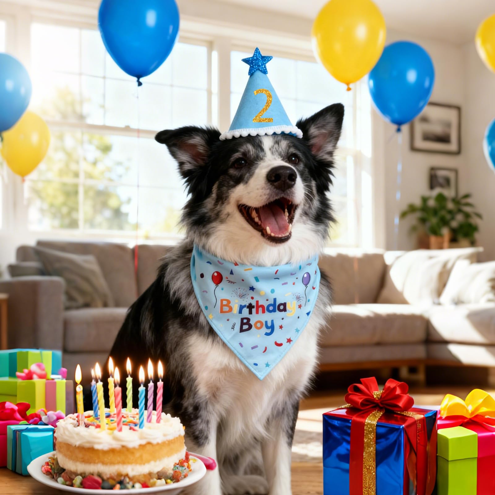 1 Set Decorazioni per Compleanno Cane, Bandana Cane, Sciarpa e Cappellino da Festa per Cani, Bavaglino per Cani per Compleanno, Accessori per Cappello di Compleannos (blu)