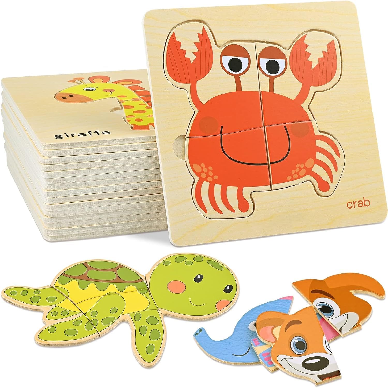 GOLDGE 16 Pezzi Giocattoli Bambini Animali da Puzzle di Legno, Giochi Bambina 1 Anno 2 3 4 Anni Educativo Pattern Blocchi Regalo per Ragazzo Ragazza