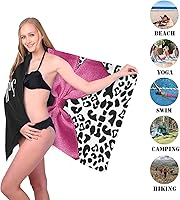 Vista 4 de Toalla de playa personalizada con estampado de leopardo rosa oscuro y negro con nombre para deporte, boda, regalo de cumpleaños, 30 x 60 pulgadas, 2