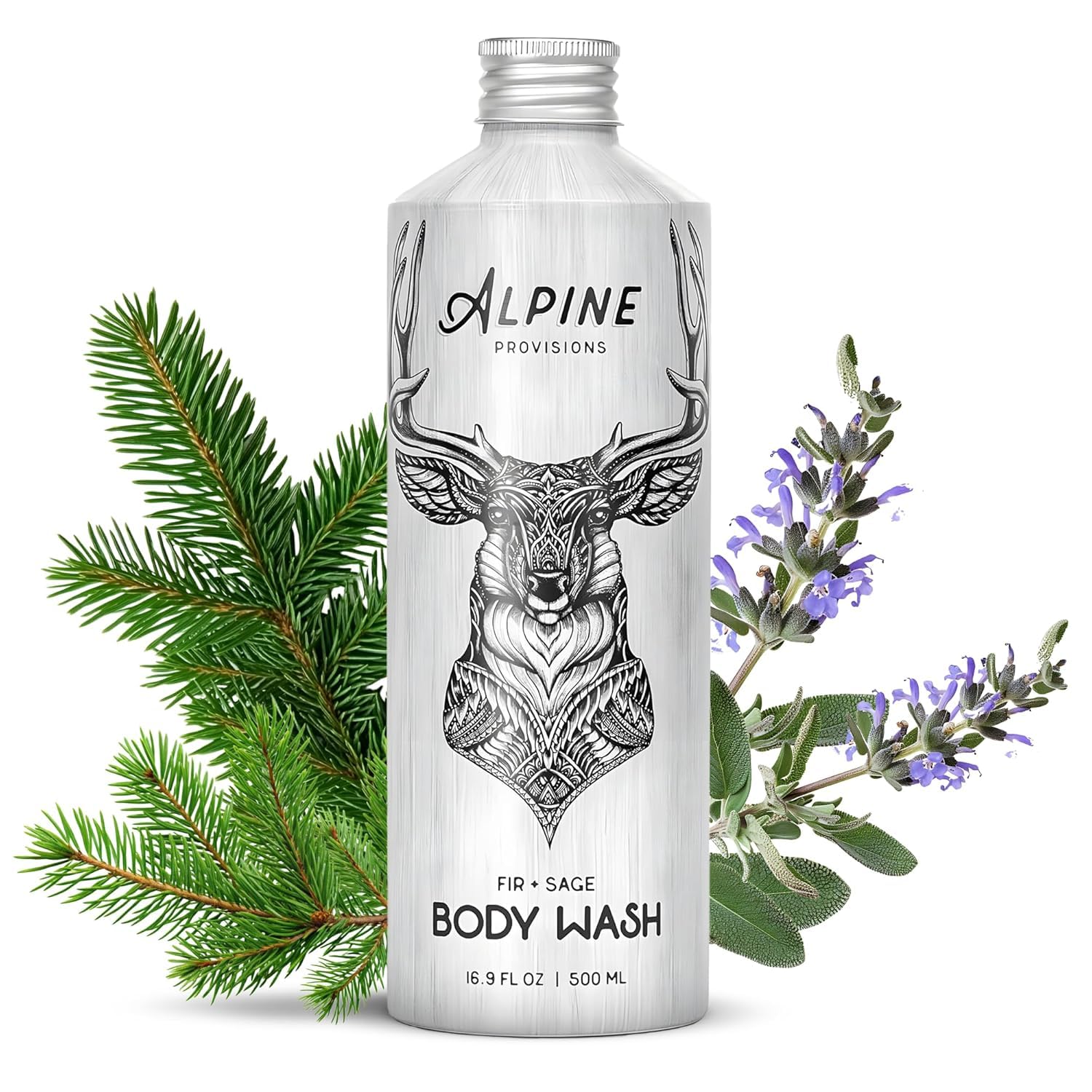 Alpine Provisions Natural & Organic Body Wash with Fir & Sage – Moisturizing Shower Gel with Aloe Vera, Coconut Oil & Essential Oils – Vegan,