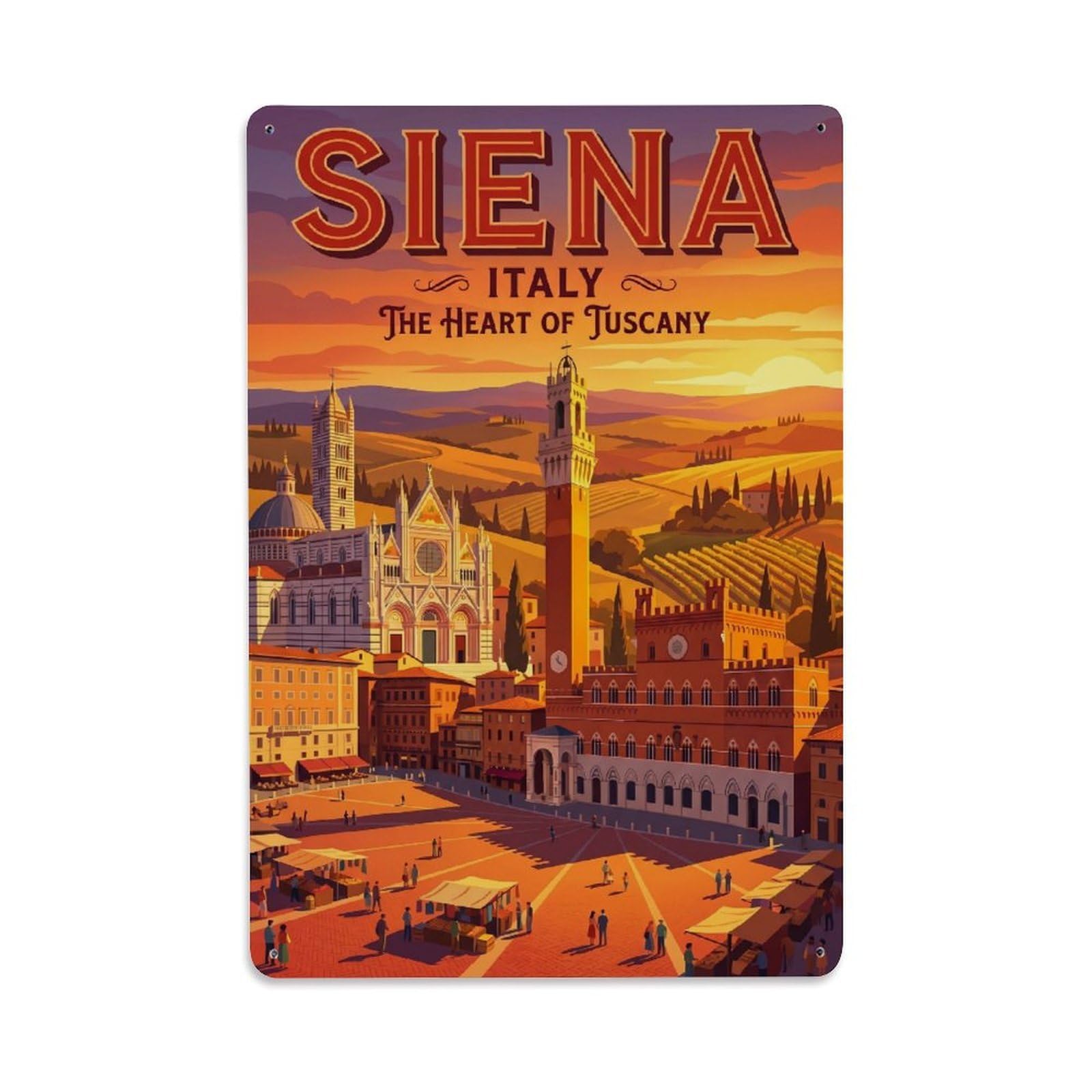 Olhnbad Style Colorblock Siena Italy Tuscan City Travel Metal Tin Sign