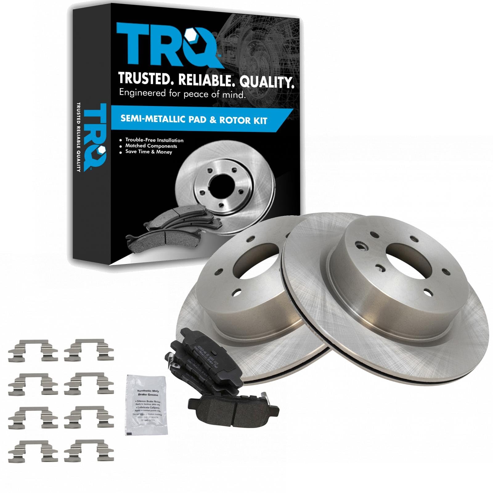 TRQ Rear Brake Pad &amp; Rotor Kit Semi-Metallic