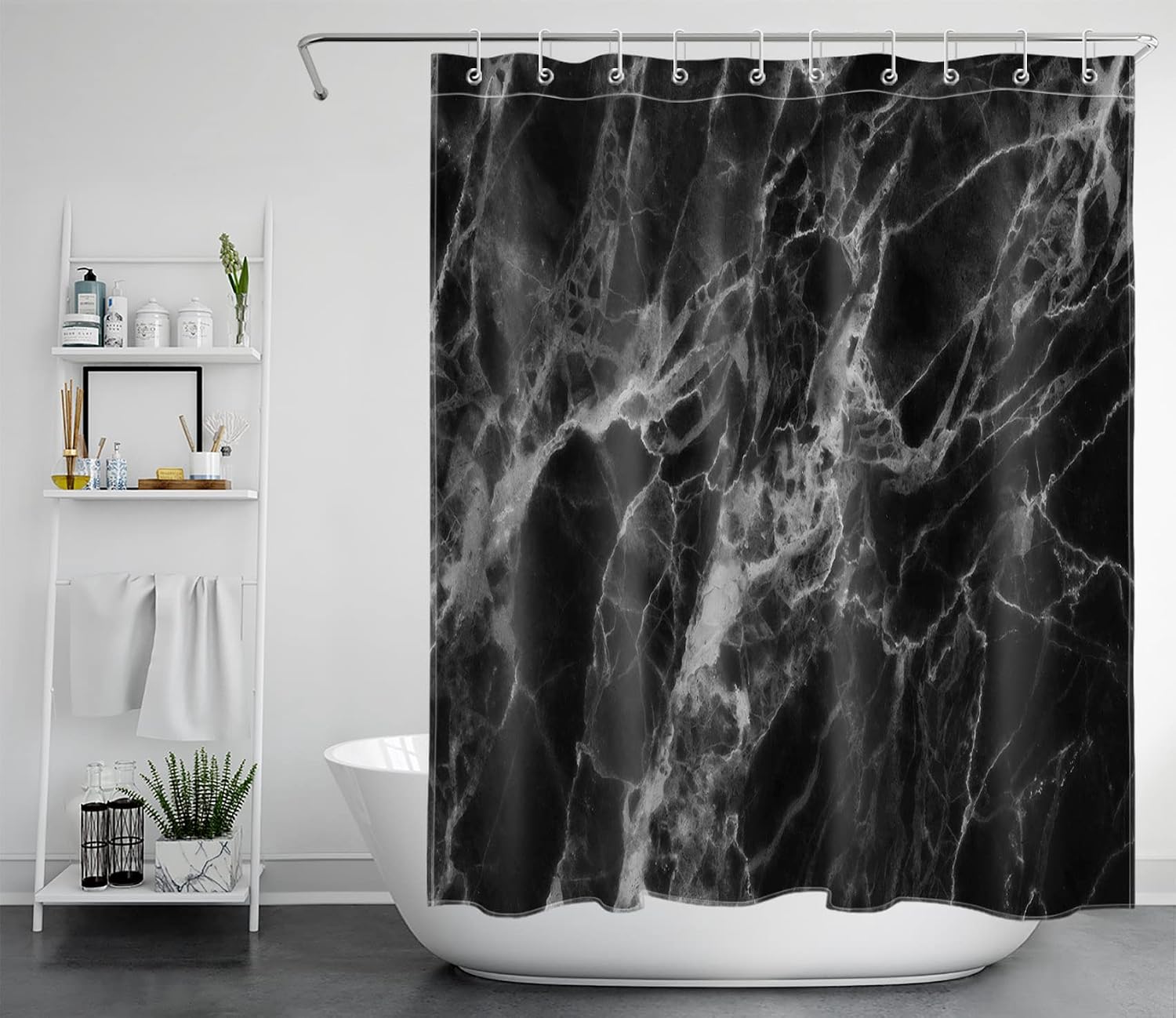 LB Black Marble Shower Curtain Abstract Modern Natural Black Grey Marble Bathroom Curtain 60x72 inch Waterproof Polyester Fabric Bath Curtain Hooks Included