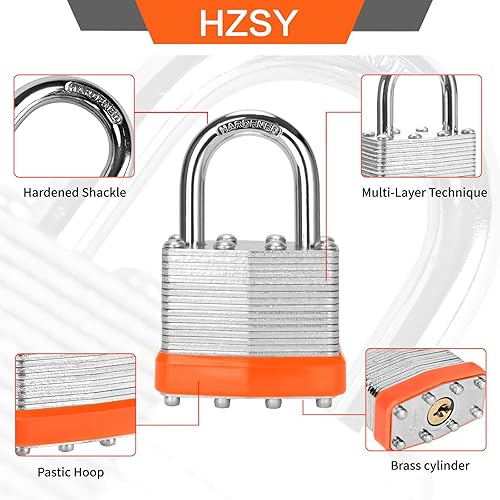 Miniatura 2 de Candados con llave similar, paquete de 24, cerradura con llave de acero laminado (1-916 pulgadas, 1.575 in), candados con la misma llave, grillete