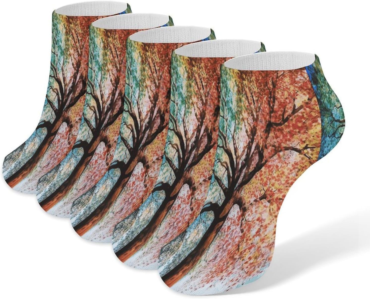 Colorful Tree Ankle Sock,Cushioned Crew Socks Low Cut Compression Running Sock with Ankle Support for Men Women(5 Pairs)
