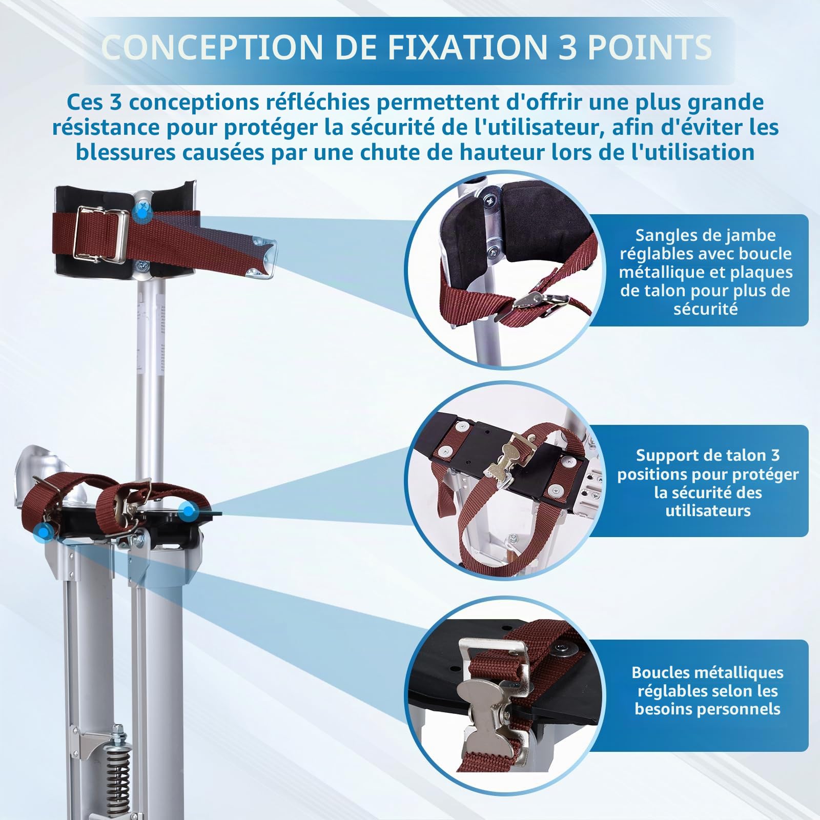 iElyiEsy Échasses en aluminium pour cloison sèche - Hauteur réglable - Pour peinture, finition, élagage des branches ou nettoyage (argent, 45,7 à 76,2 cm)