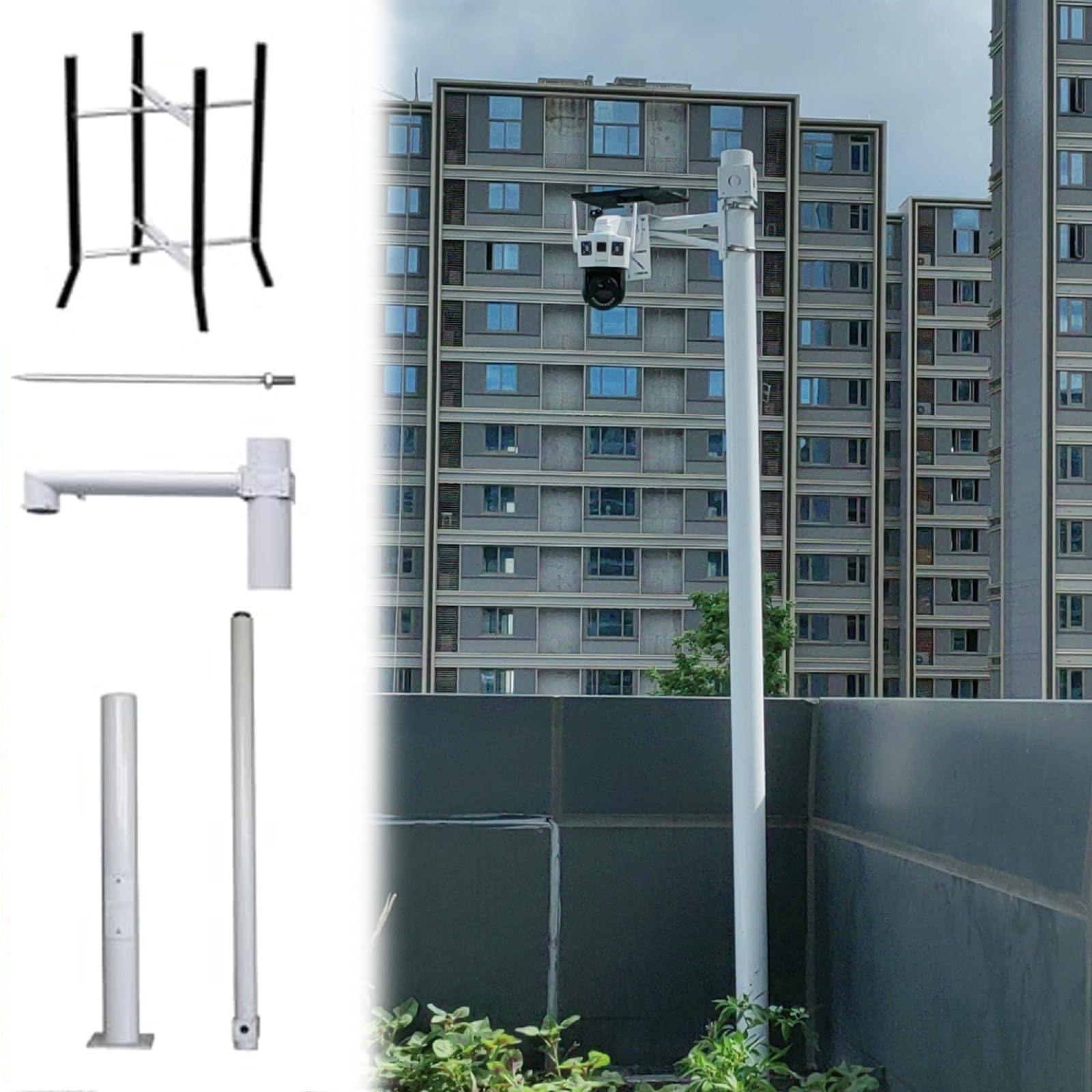 Support Caméra de Sécurite Système de Surveillance pour caméras de sécurité extérieures sur Poteau, 2 m, 3 m, 4 m, 5 m et 6 m, avec système de Fixation Universel segmenté(4.5 m/14.8 ft)