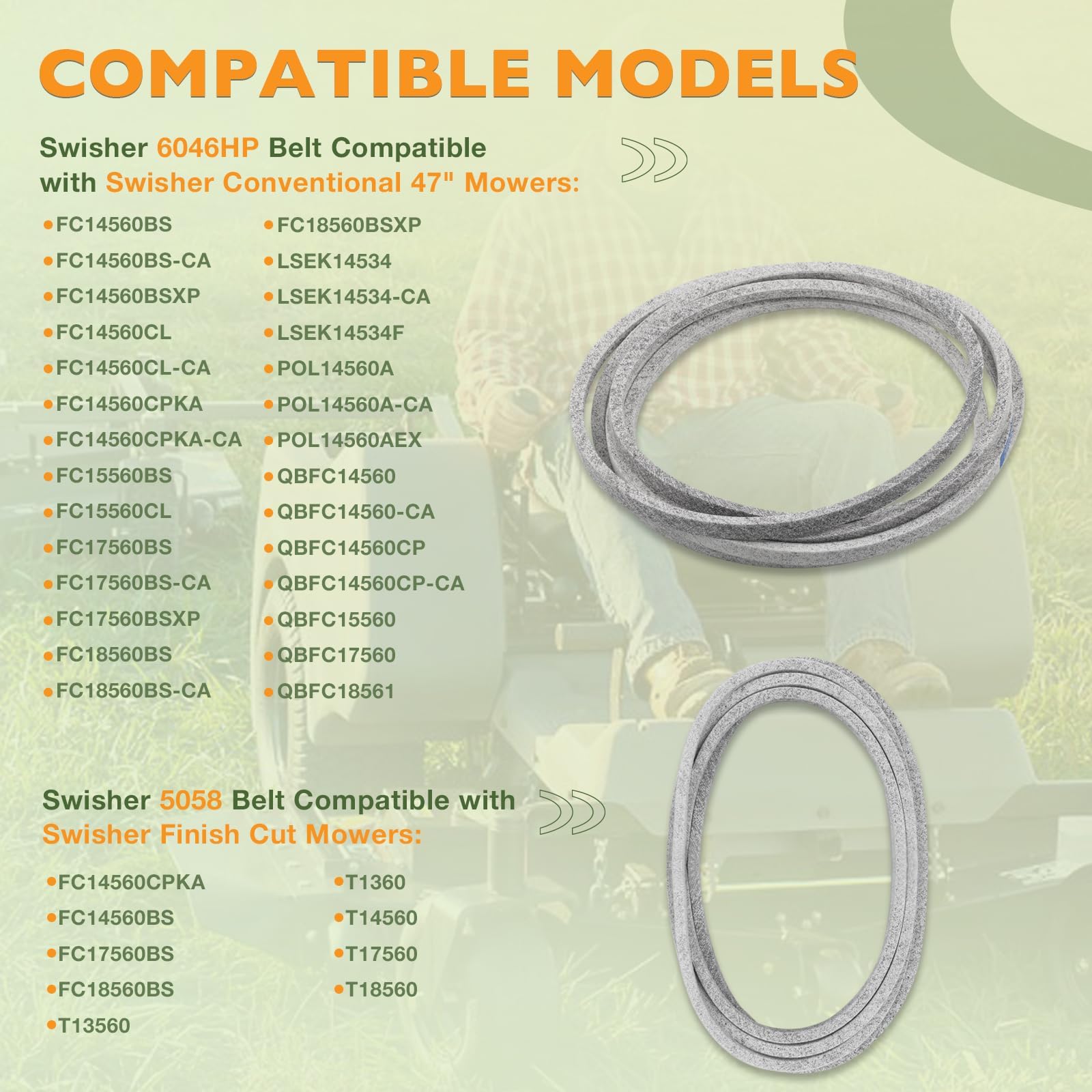 21054 - Juego de cuchillas para cortacésped compatible con cortacésped Swisher Finish, cuchillas de cortacésped 9037 de 20.5 pulgadas, correa trapezoidal 5058 de 122 pulgadas y correa de cortacésped