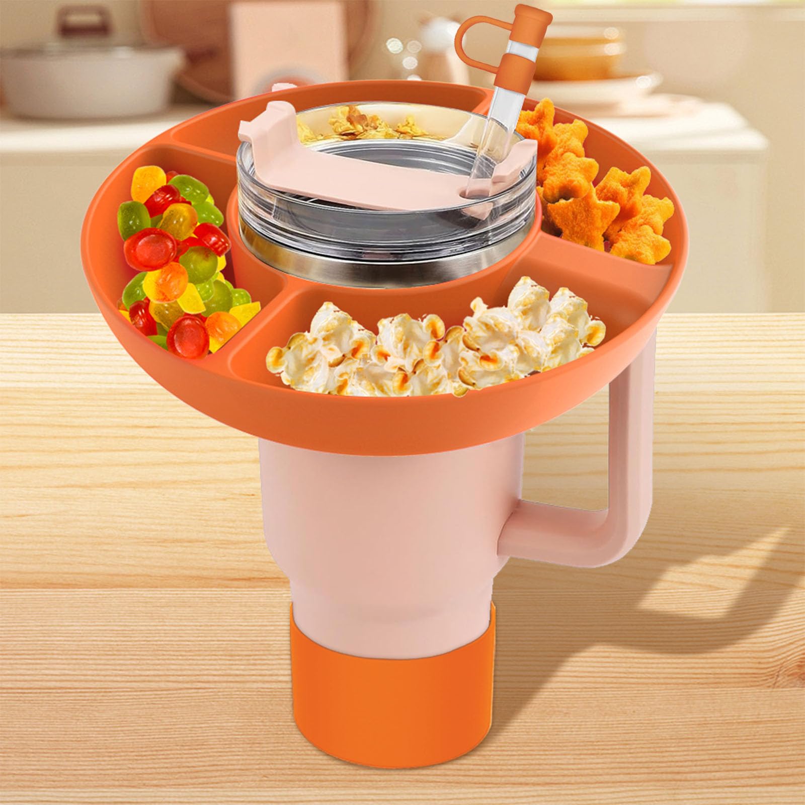 GENLEAS Snack Bowl Kit for Stanley Cup 40 oz, Reusable Silicone Tumbler Snack Tray Compatible with Stanley Cup 40 oz Tumbler with Handle, Stanley Bottle Accessories(Orange)