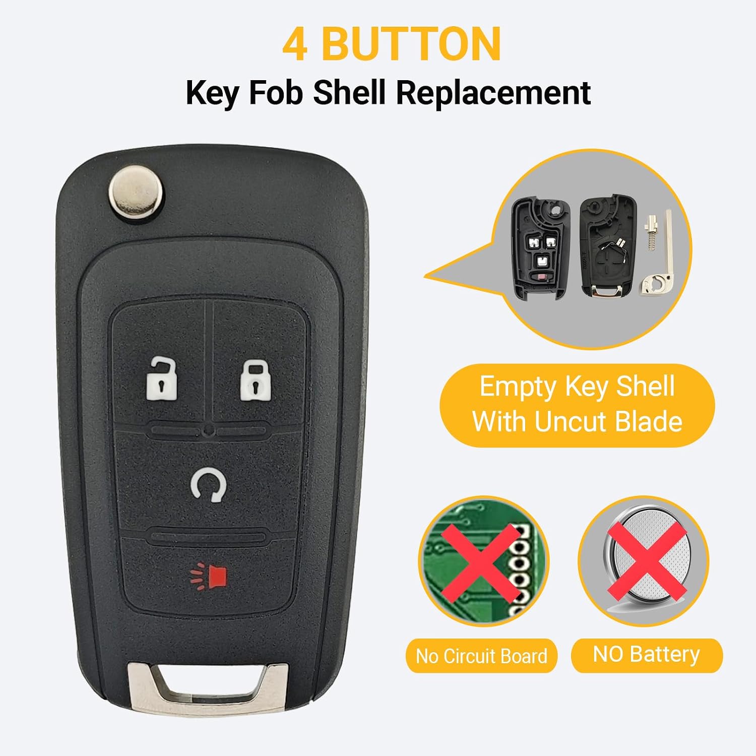 Replacement Key Fob Cover Case fits for GMC Chevrolet Chevy Equinox Sonic Trax Terrain Keyless Entry Remote Control Key Fob Shell