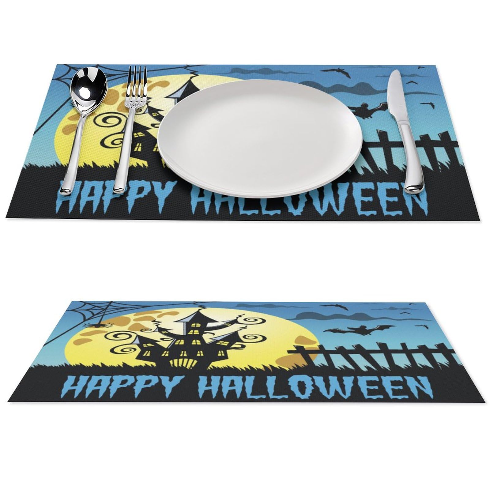 Happy Halloween Placemats Set of 1 PCS Washable Table Runner 18" X 12" Place Mats for Kitchen Party Dining Decoration