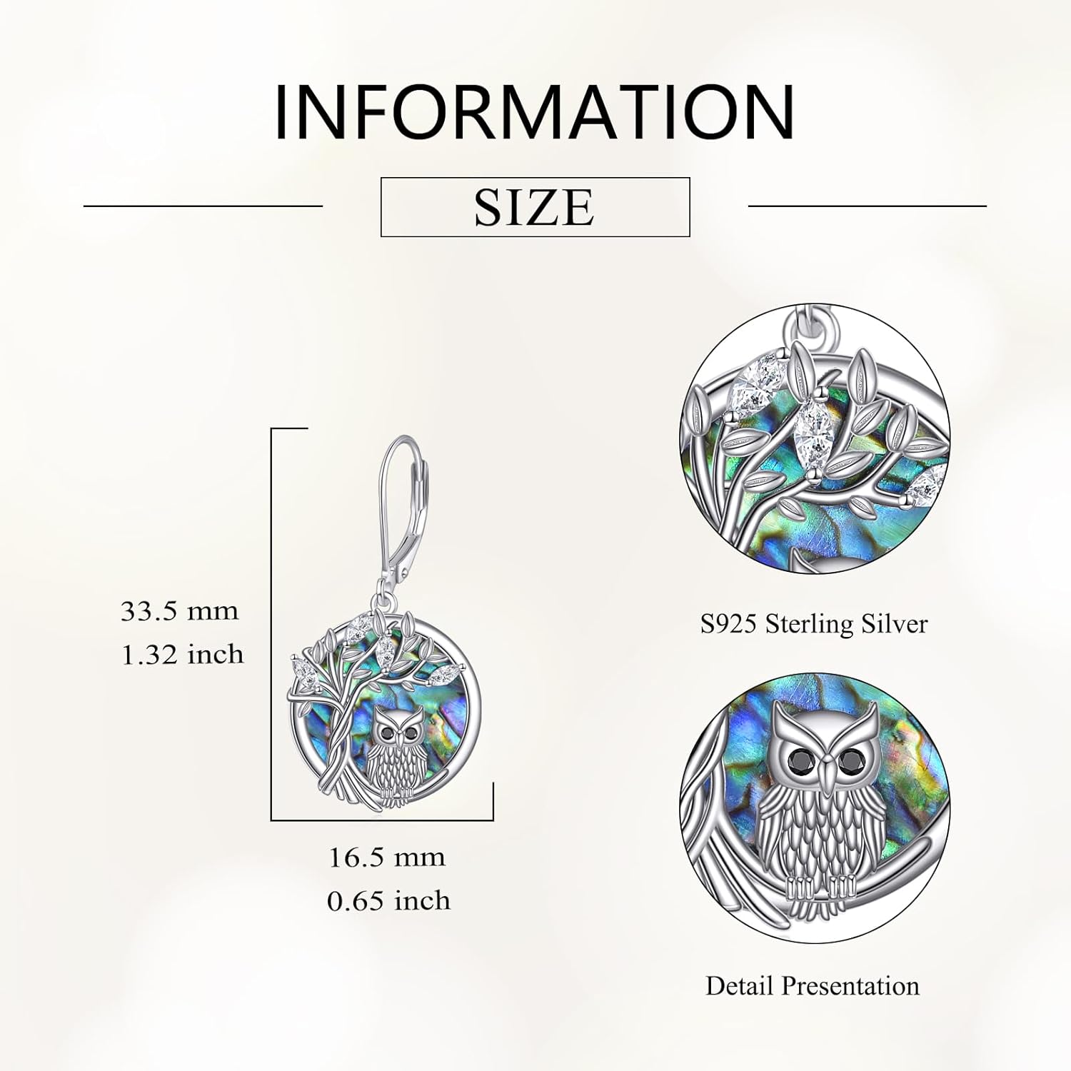 Owl Earrings 925 Sterling Silver Tree of Life Dangle Owl Jewelry Gifts for Women - Image 6