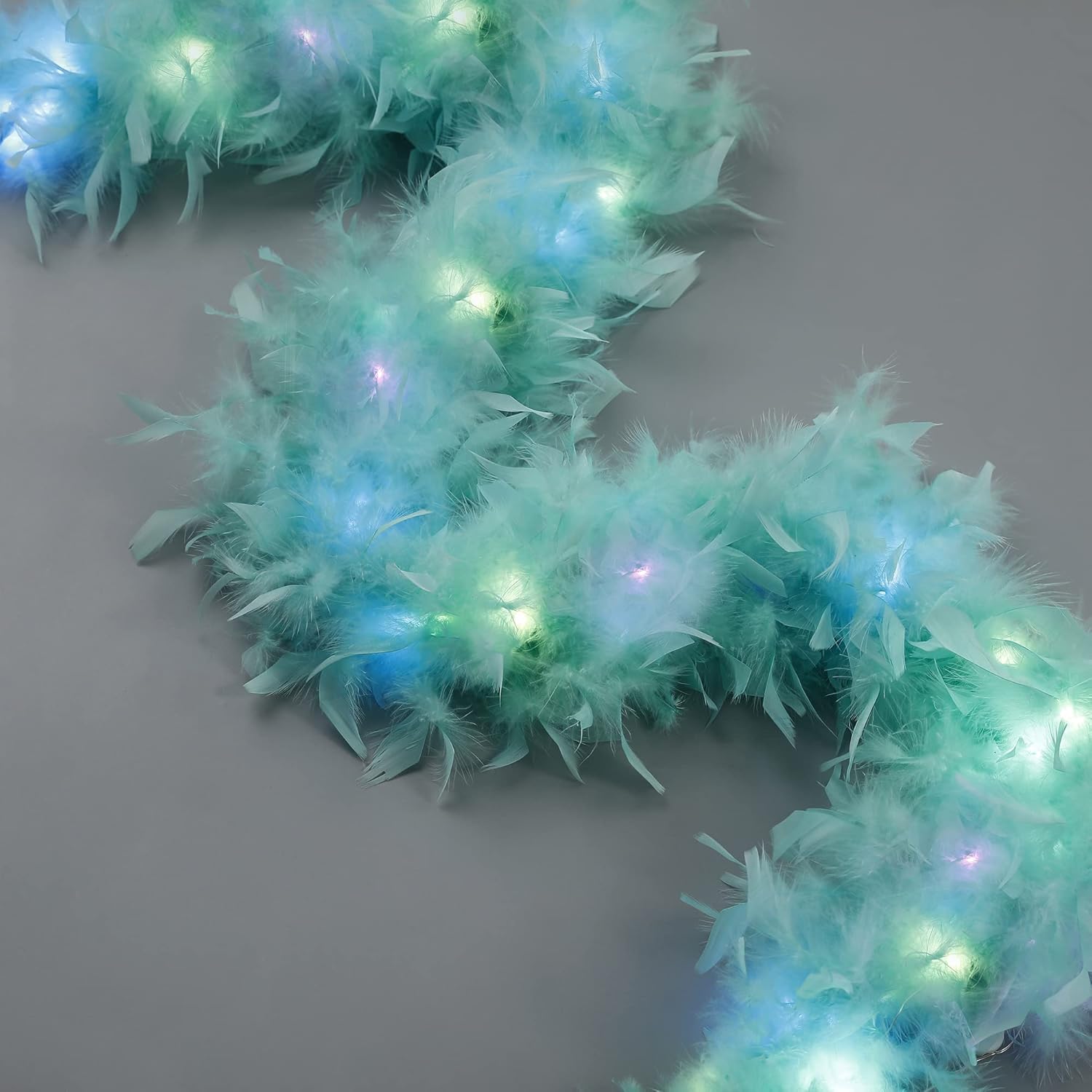Green Light Up Boa - 2Yards 75g Colorfu 20 LED Feather Boas for Party,Wedding,Halloween Costume,Christmas and Home Decoration (Aquamarine Green) - Image 2