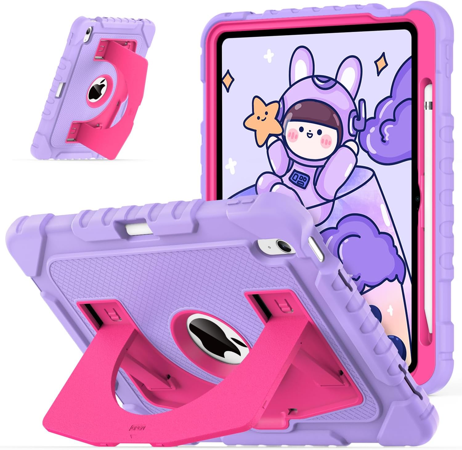 OKP Kids Case for iPad 11 inch (A16) 2025/10.9'' (10th Generation) 2022, Shockproof Rugged 11th/ 10 th Gen iPad Protective Cover with Built-in Kickstand, Pencil Holder for Girls Boys, Purple+Hot Pink for iPad 11''(A16)/10th (10.9'') Purple+Hot Pink