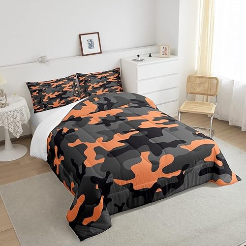 Miniatura 4 de Feelyou Juego de edredón de camuflaje del ejército para niños y adolescentes, juego de edredón de camuflaje para niñas, decoración de patrón