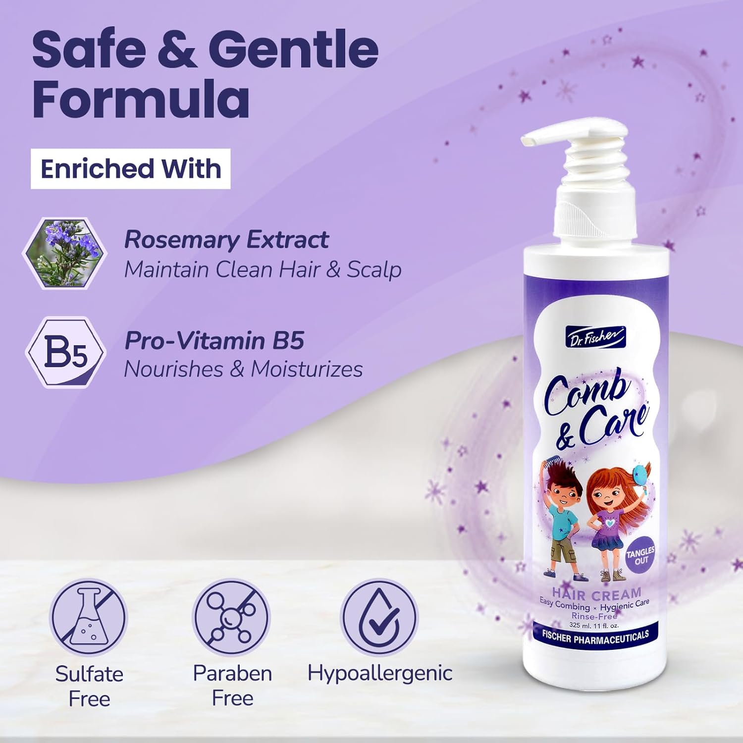 Dr. Fischer Hair Detangler, Cream Leave-In for Children, Rich in Rosemary Oil and Vitamin B5. For an Easy-To-Comb Hair 22 fl.oz. - Twin Pack