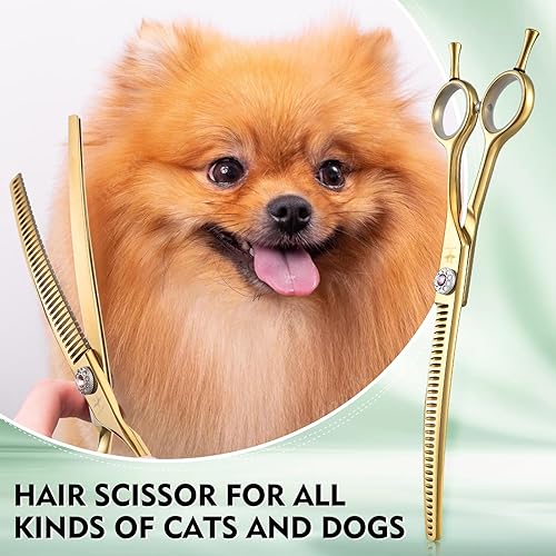 Miniatura 7 de PURPLEBIRD Tijeras curvadas para el aseo de perros, 7 pulgadas, tijeras profesionales de adelgazamiento de punta roma, tijeras de corte para perros,