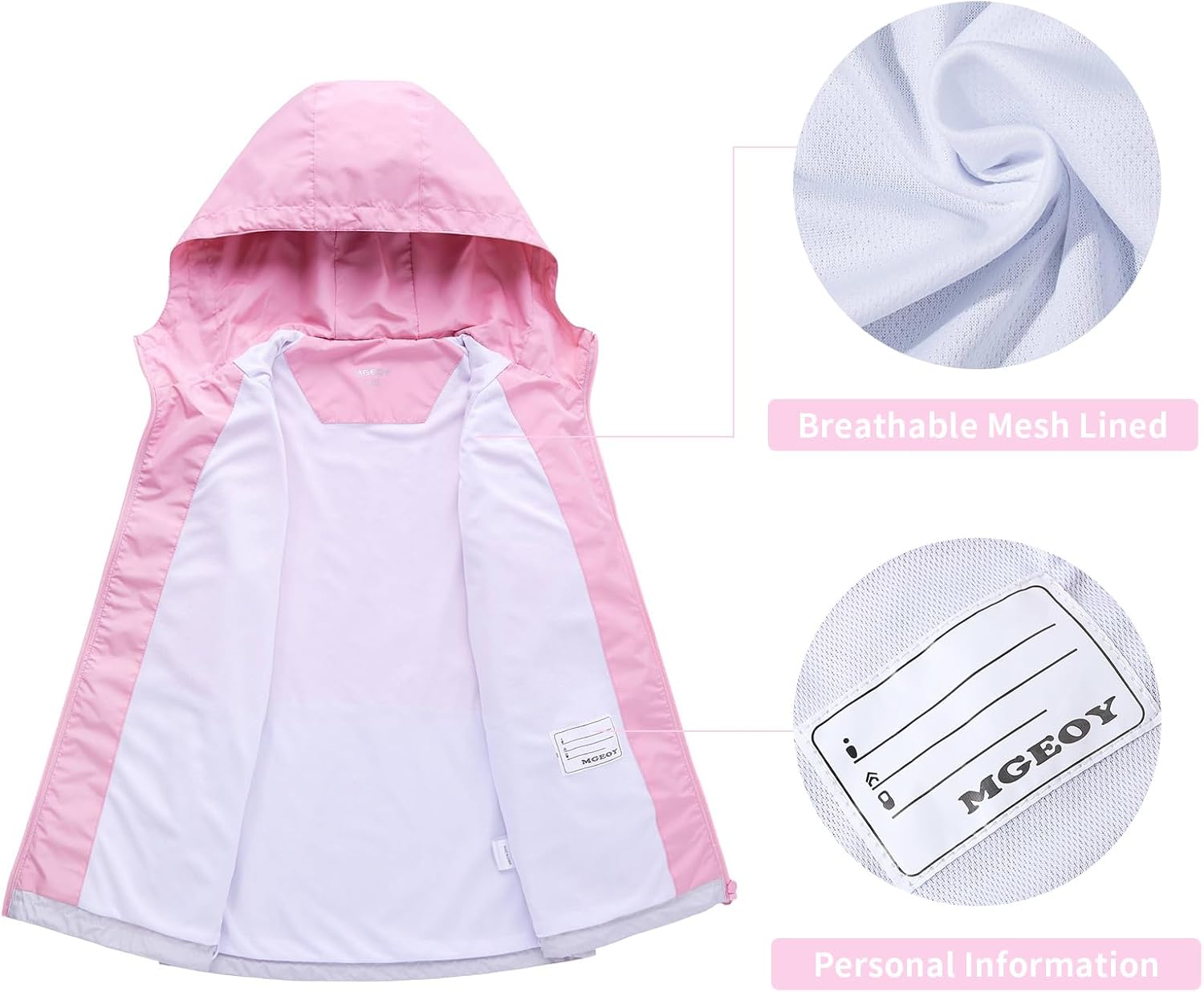 MGEOY Kids Rain Jackets Waterproof with Hood Lightweight Rain Coats for Girls Boys - Image 3