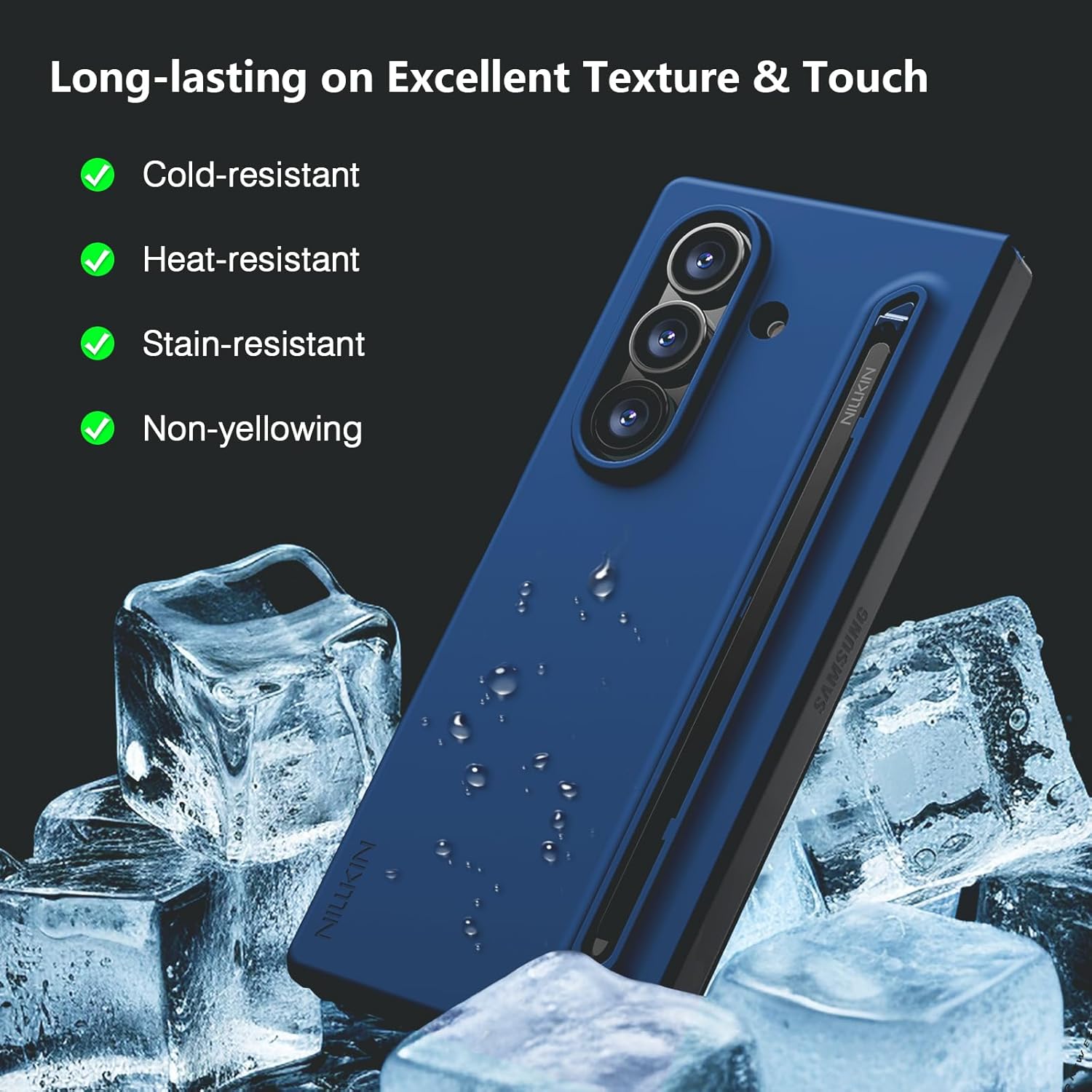 Nillkin for Samsung Galaxy Z Fold 7 Case with Upgraded Pen & Screen Protector, Fast Wireless Charging, Superior Liquid Silicone, Protective Slim Phone Case with Stylus for Galaxy Z Fold 7, Navy Blue