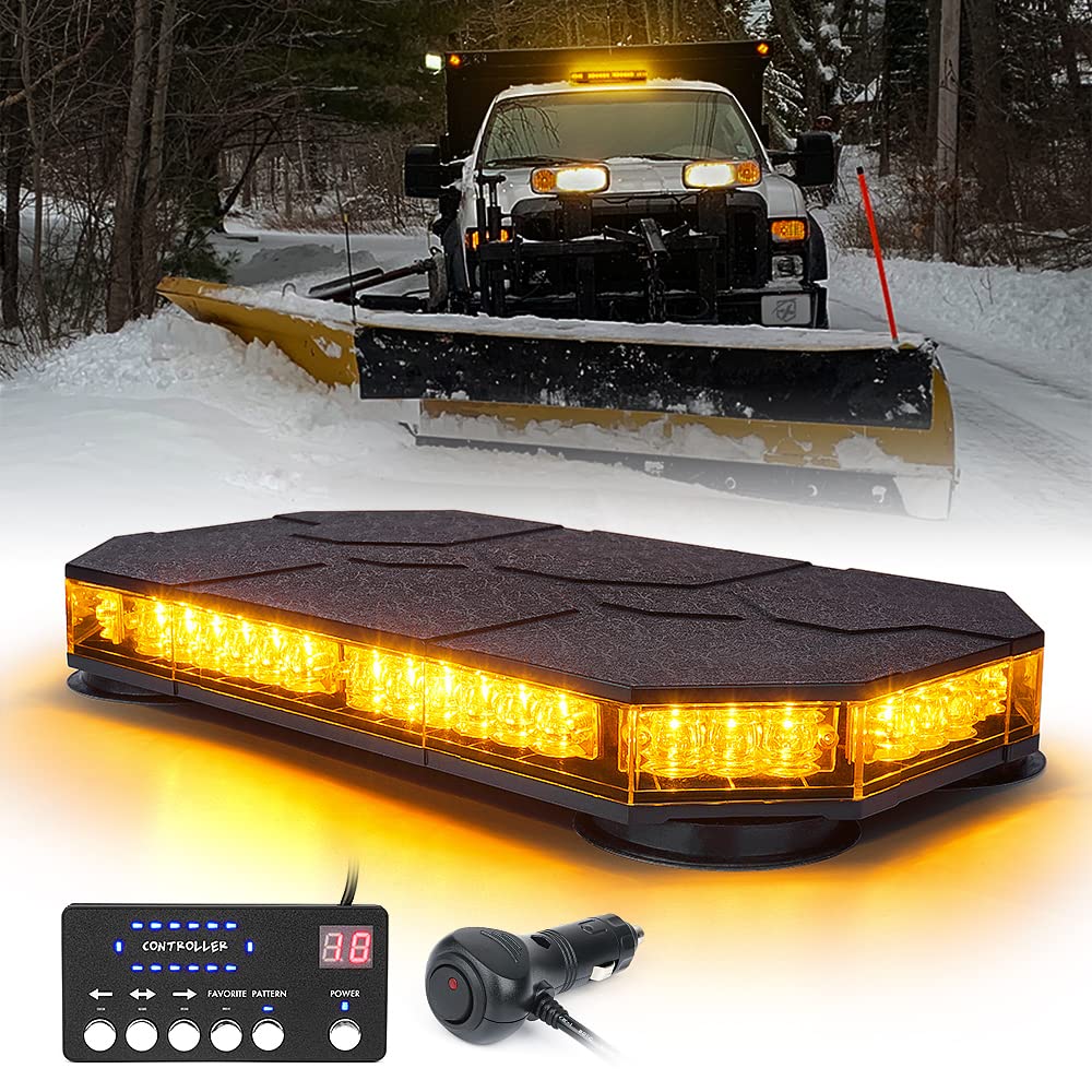LUMENIX LED Rooftop Strobe Beacon Lights Bar w/Controller Magnetic Emergency Traffic Warning Safety Caution Flashing Light for Construction Vehicles Snow Plow Tow Trucks Postal - Amber (Patent Design)