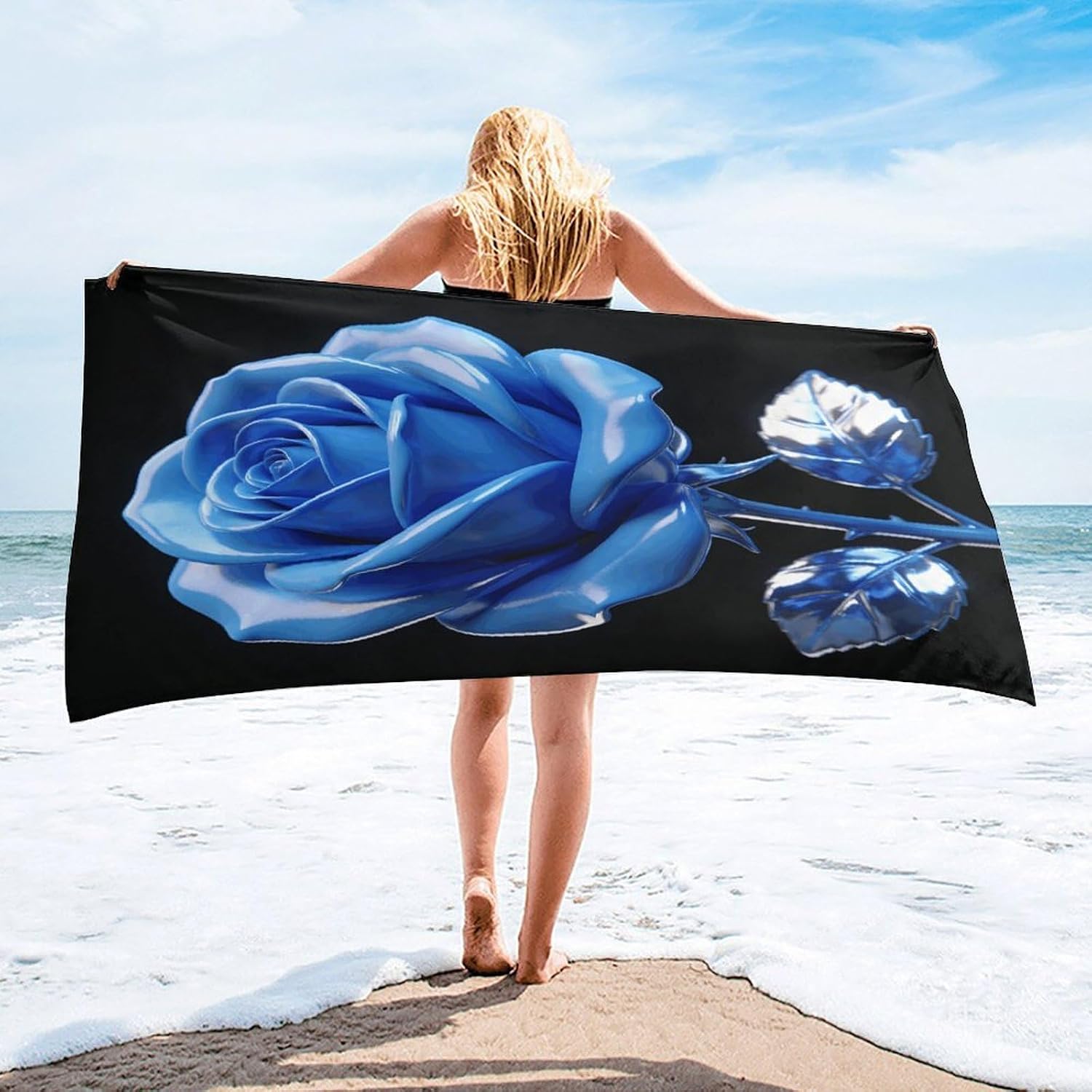 Blue Rose Bath Towel, Highly Absorbent & Quick Drying Beach Towel, Compact & Lightweight Pool Towel for Bathroom, Beach, Pool, Gym, Spa, and Hotel Use