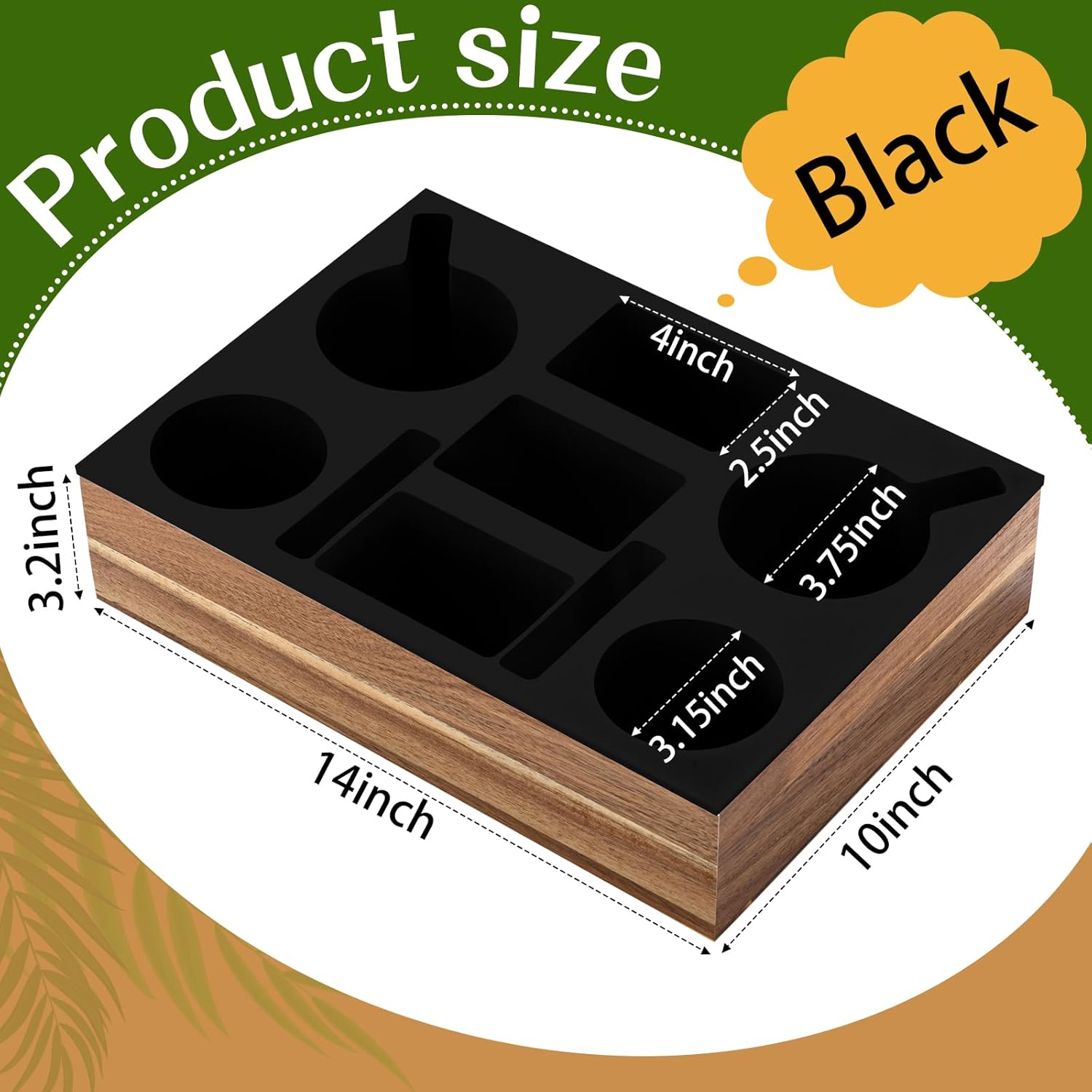 Yerliker Couch Cup Holder Tray, Silicone Lining Couch Caddy Waterproof Anti-spill Sofa Cup Holder for Bed Car Seat Organizer, Hold Mugs, Drinks, Snacks, Phones, Remotes(Rectangle,Black,Acacia)