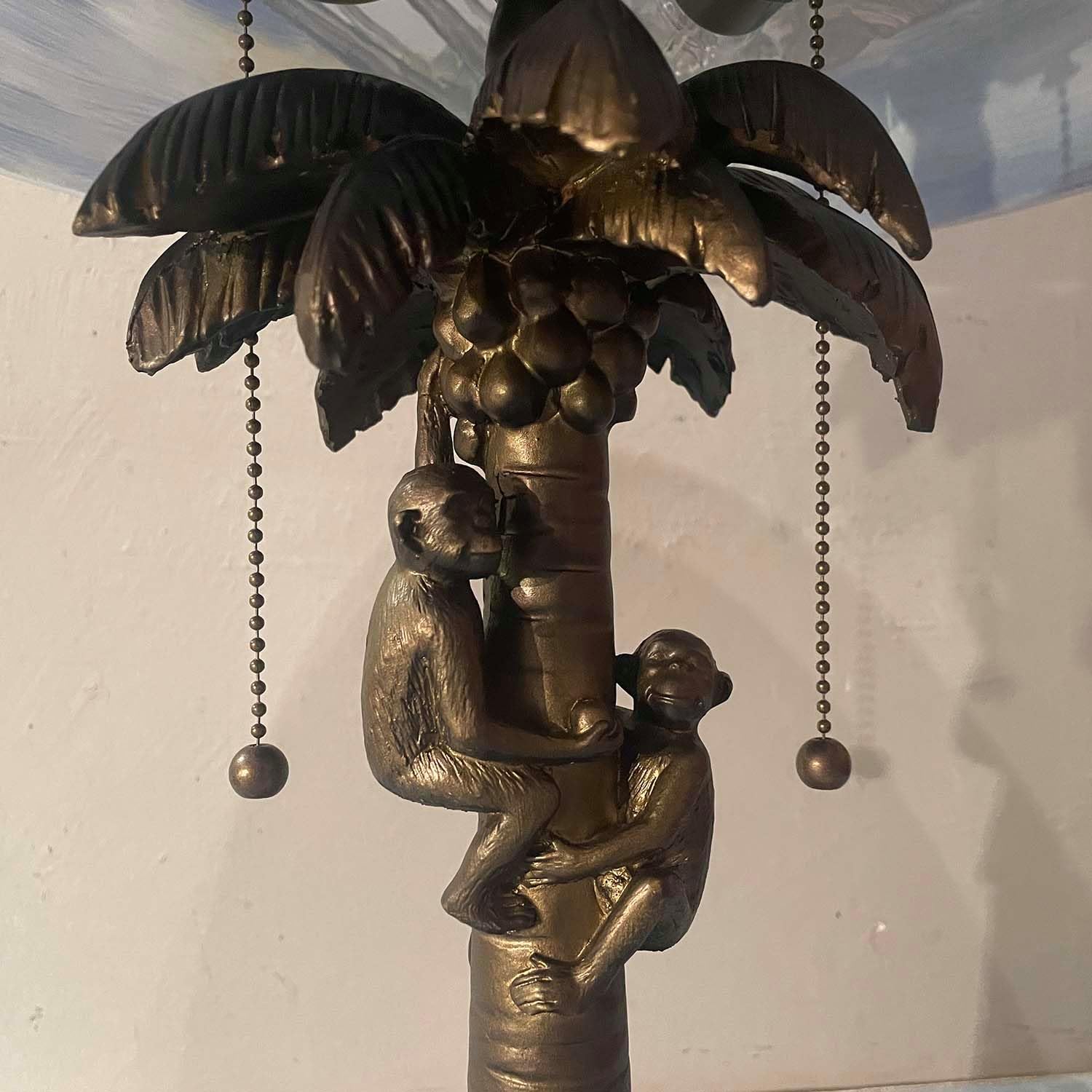 Bieye L10944 Coconut Trees Tropical Beach Hand-Painted Glass Table Lamp with Monkeys Harvesting Coconuts Lamp Base for Home Decor