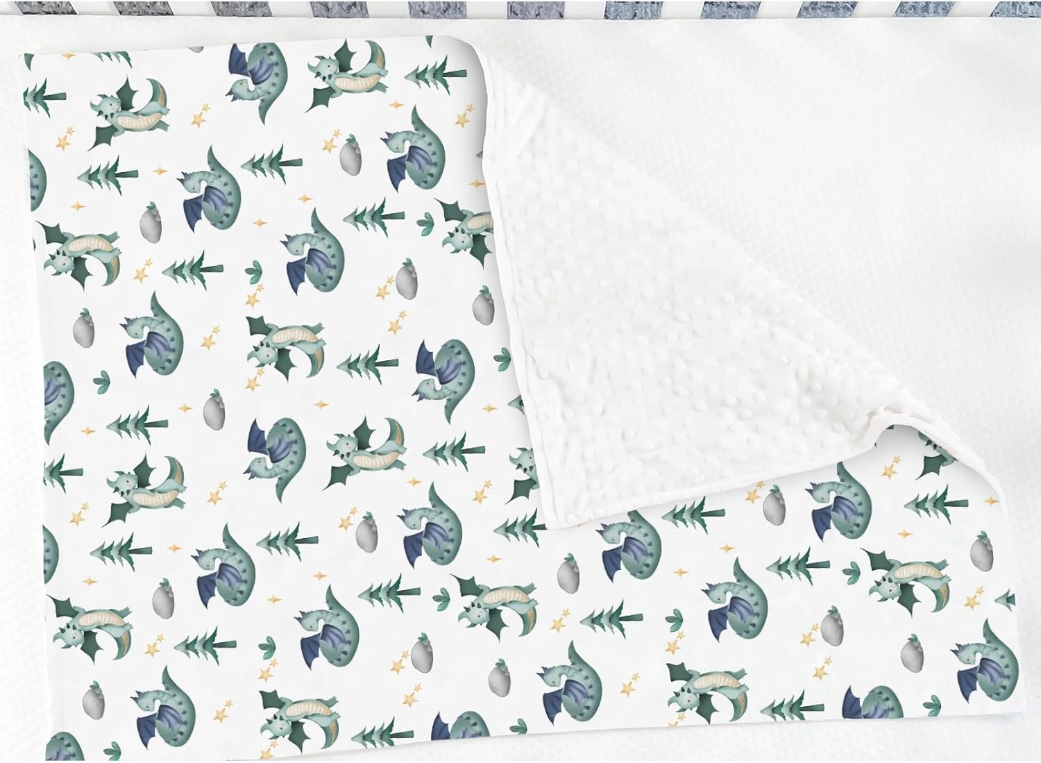 Fairytale Dragon Trees Stars Baby Blankets for Girl Boy Cute Dragons Green Soft Mink Dotted Backing Double Layer Swaddle Receiving Blanket Fantasy Animal Bed Throws for Newborn Toddler Nursery 30x40 - Image 3