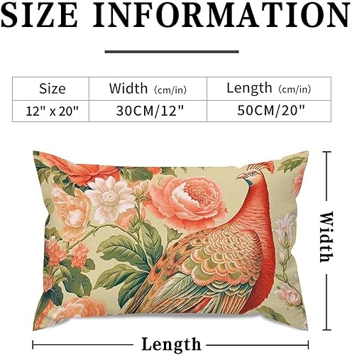 Miniatura 2 de ArogGeld Chinoiserie - Funda de cojín lumbar elegante color rosa chinoiserie con diseño de flores y pájaros, funda de almohada para sofá de jardín