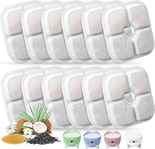 Filtros de repuesto para fuente de agua para gatos aptos para fuente de 2.5 L con patrón de bigotes, filtro de fuente de agua de triple acción para