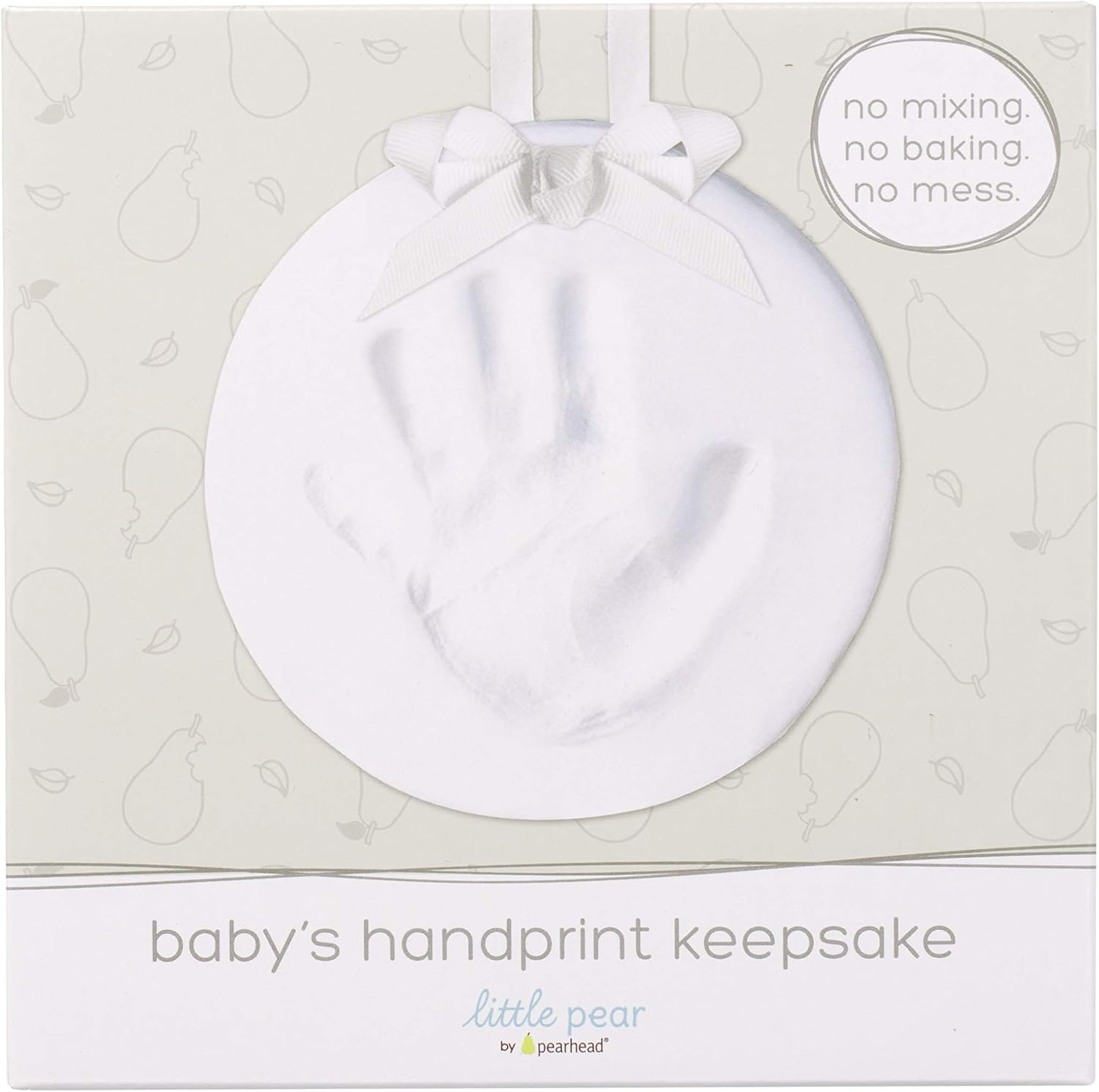 Little Pear Baby Handprint & Footprint Keepsake Ornament, Easy DIY Clay Print Kit with Ribbon, White