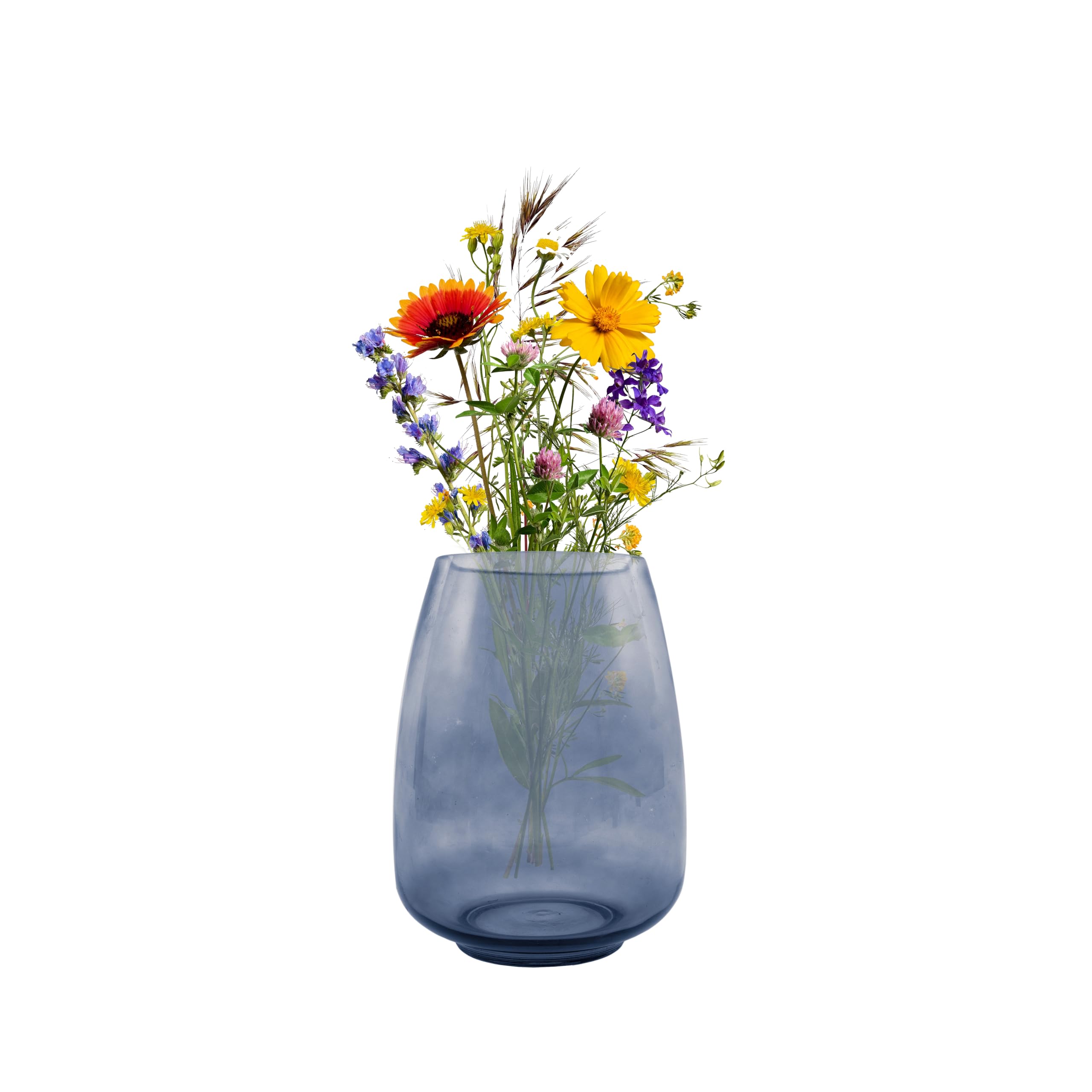 Vase en verre bleu Point-Virgule 18.5x24.5cm pour décoration maison