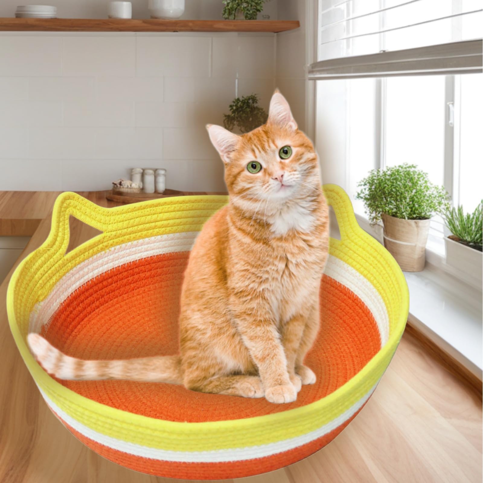 Tokaneit Lavable Cesta Trenzada para Gatos, Lavable Verano Cat Basket, Cama de Gatos para Dormir, Cozy Cama Gato, Diseño Simple Suave Y Fuerte Cuatro Estaciones Universales Camas de Gatose Mascota