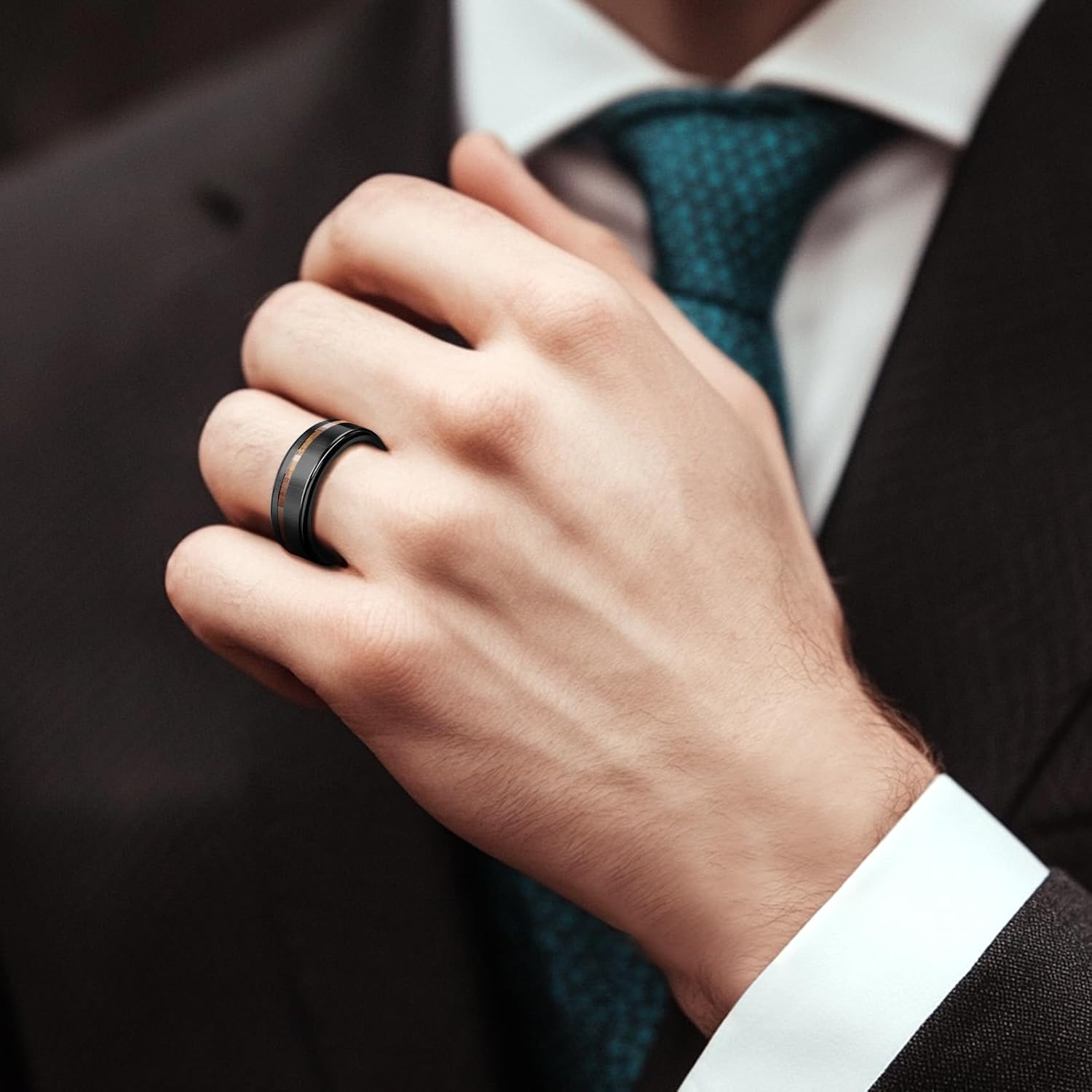 Mens Wedding Band Tungsten Rings: 8mm Black Tungsten Rings for Men Wood Wedding Ring Band for Man - Silver Ring for Men Wedding Bands for Women Wood Promise Rings for Him