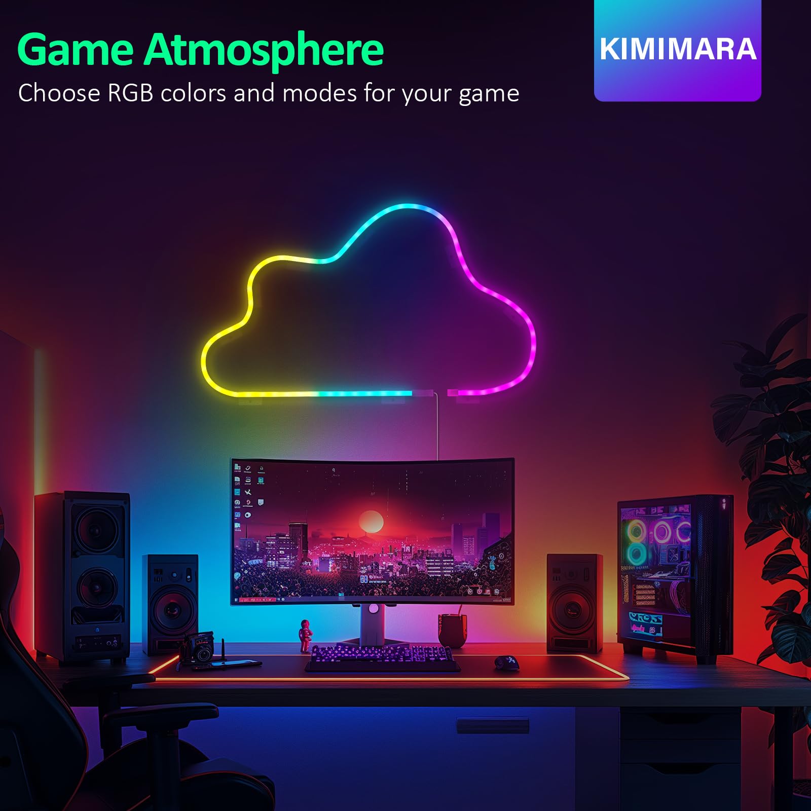 KIMIMARA Neon Striscia LED 1M - Striscia LED Flessibile in Silicone con APP, Sincronizzazione Musica, Forma DIY, Camera, Cortile, Giardino, Patio, Gaming, Decorazione Festa
