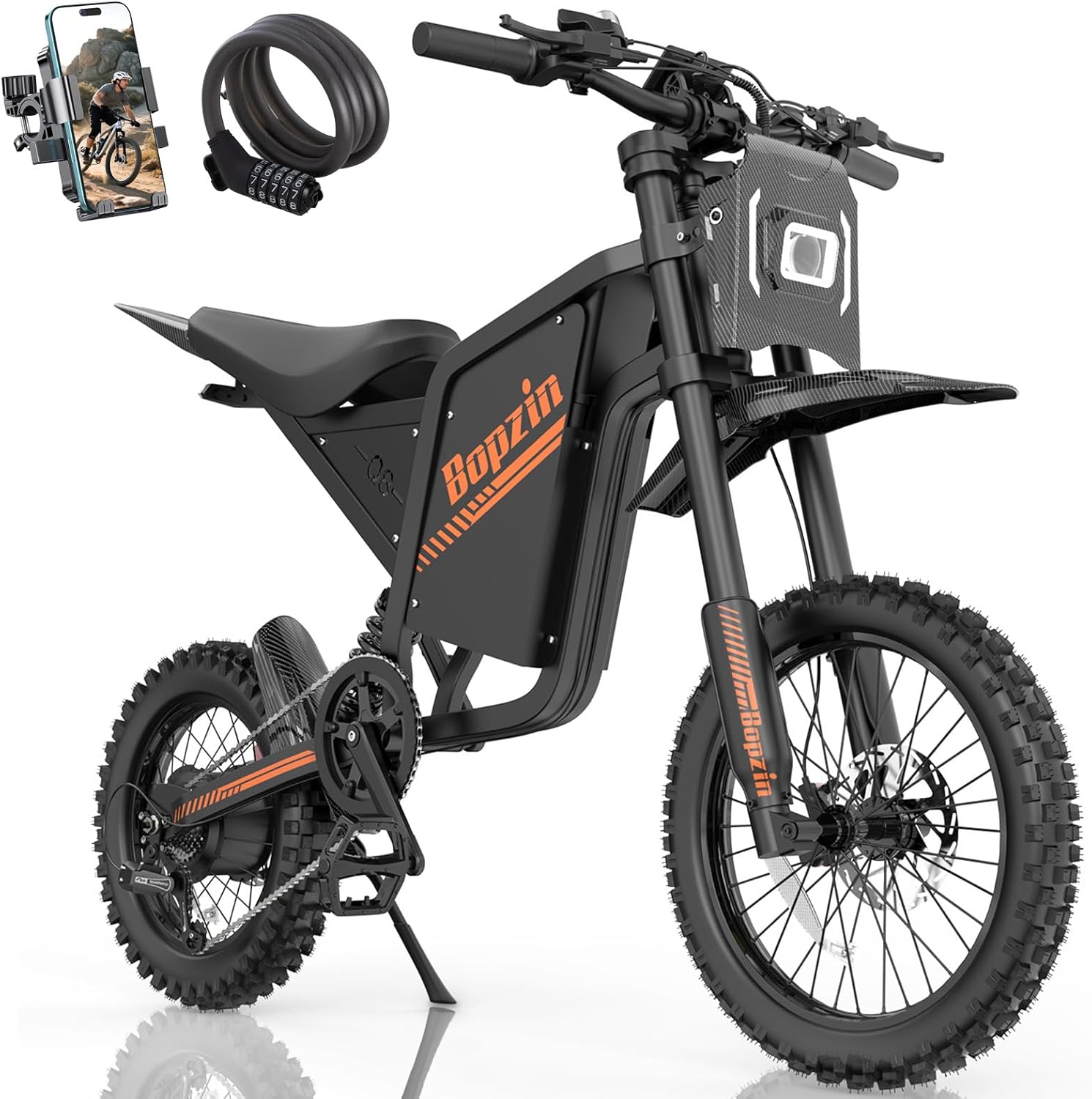 Bopzin Compact Electric Dirt Bike for Adults & Teens - Peak 2600W 36MPH, 14"/12" Tires Agile Off-Road eMotorcycle, 60V 23AH 100+ Miles Range eBike, Full Suspension & Hydraulic Brakes, UL2849 Certified