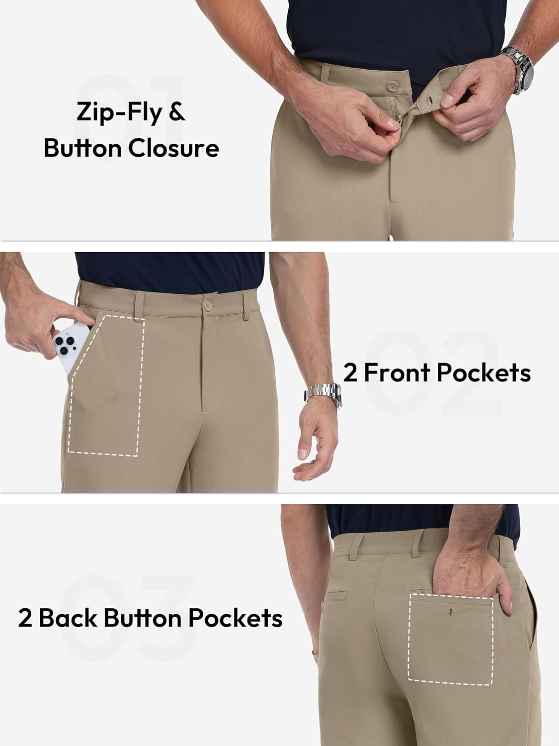 Tall Men 34/36/38 Inseam Dress Pants Classic Fit Straight Leg Business Casual Slacks Formal Office Work Trousers - Image 5