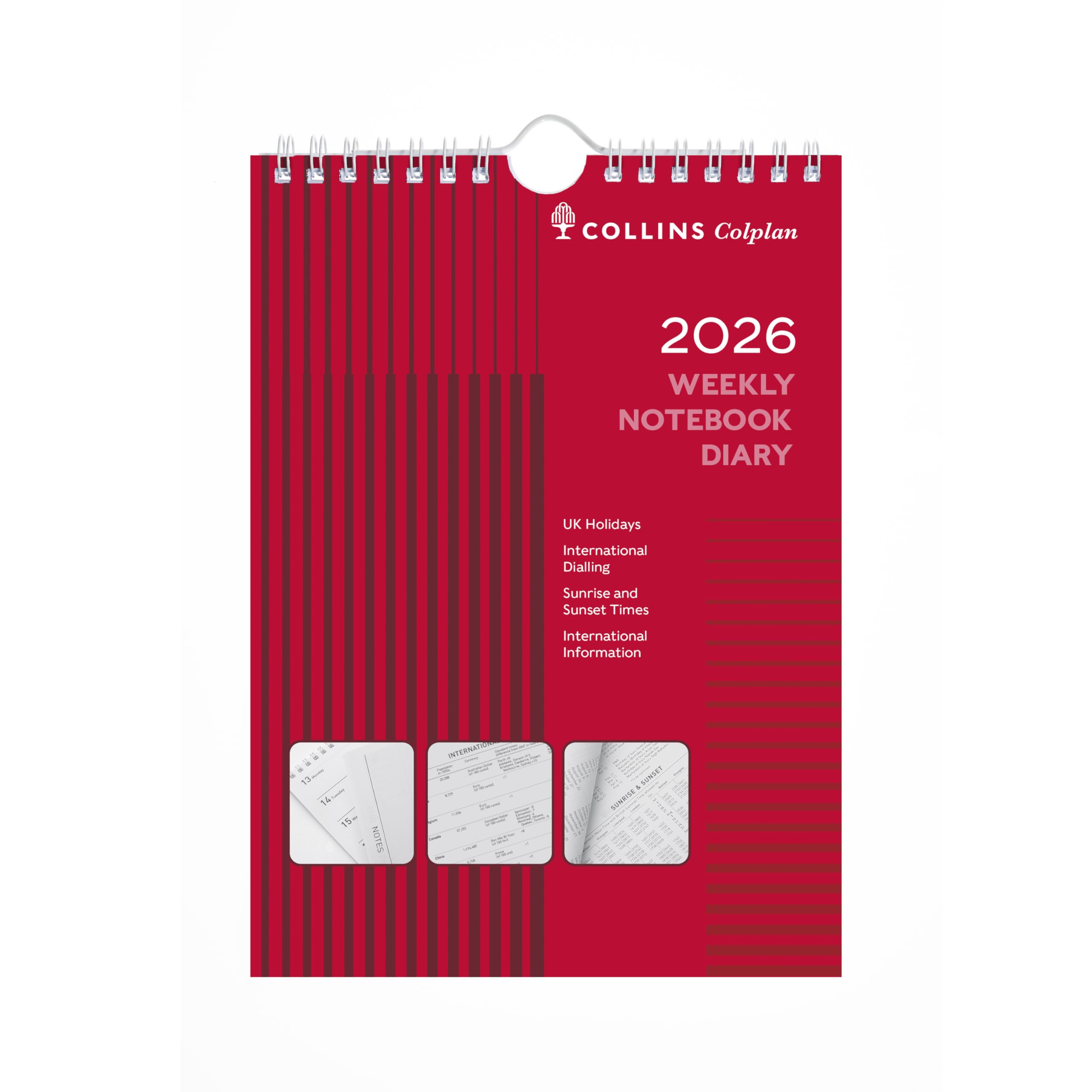 Agenda Hebdomadaire 2026 Collins Colplan - Format A5 - Couverture Rouge - Vue Verticale - Vacances UK Incluses