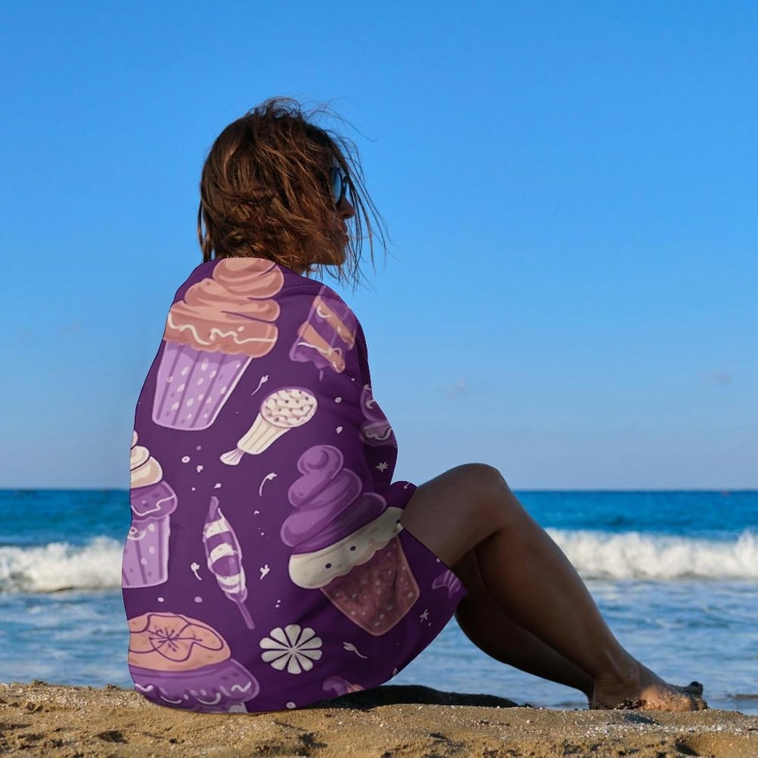 Swimming Towel, Purple Ice Cream Printed Fashion Towel,Portable Towel,Durable Towel