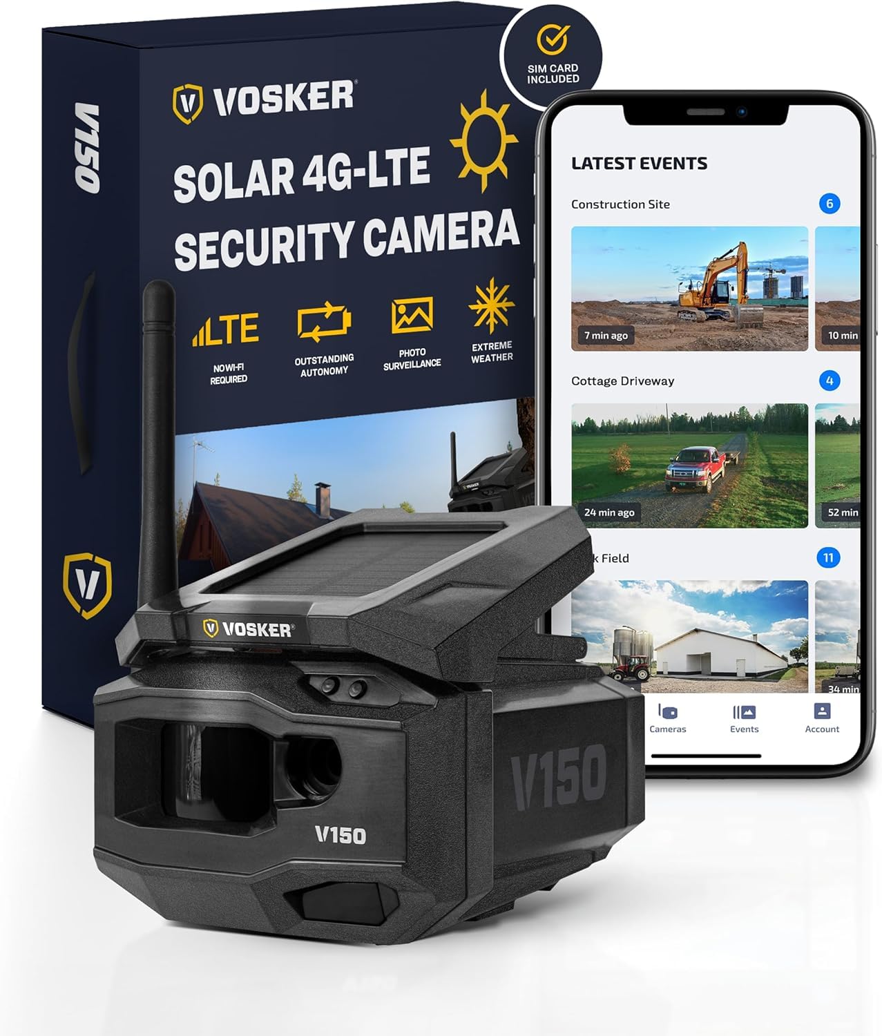 Vosker V150 Solar-Powered LTE Cellular Photo Security Outdoor Camera | Motion Activated Photo Capture Nightvision Wireless Camera | Receive Photos (No Video) on Your Mobile App