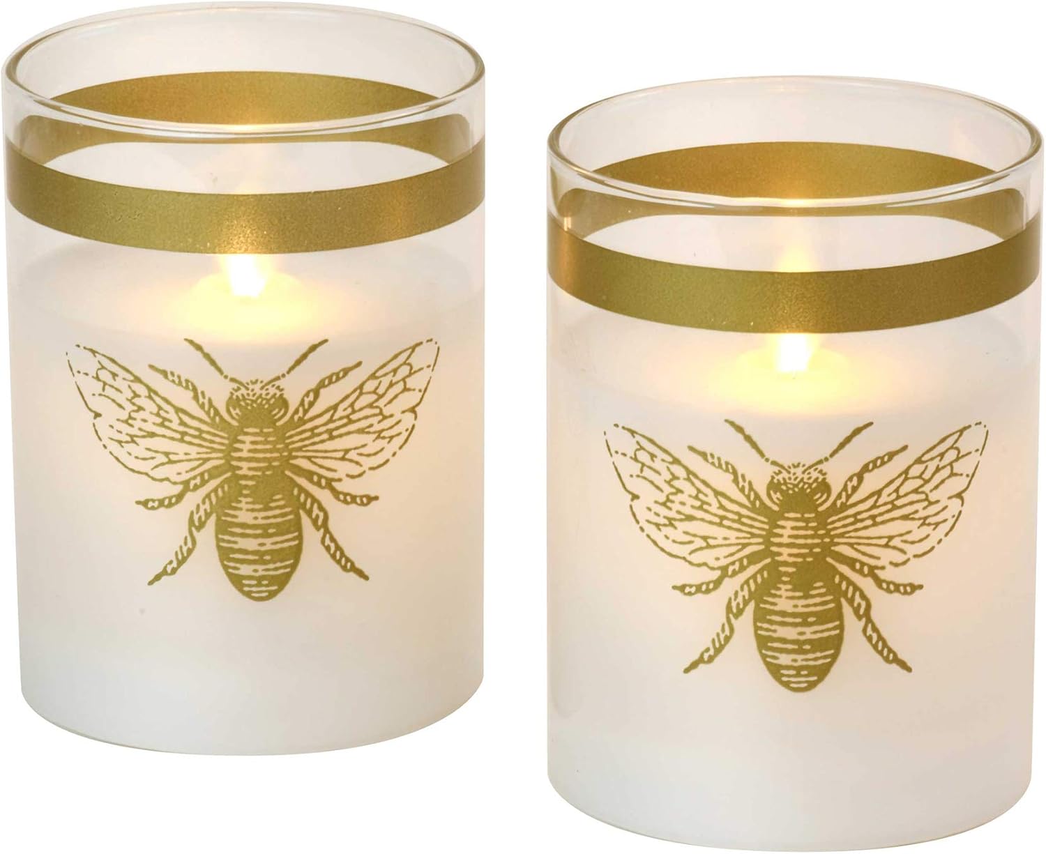 LumaBase Battery Operated LED Glass Candles with 3D Wick Flame, Honeybee - Set of 2