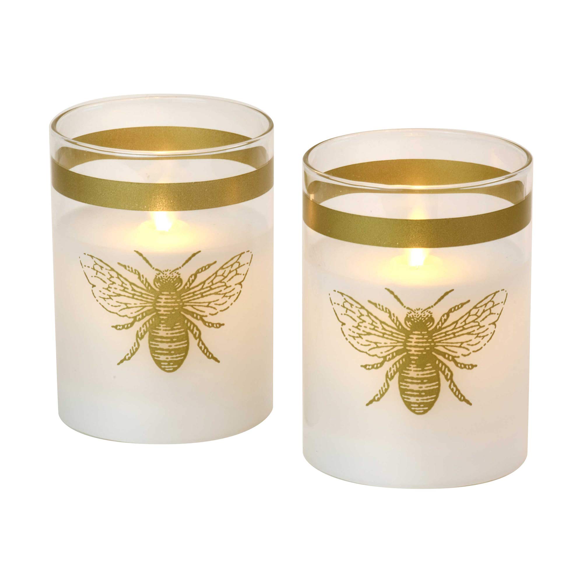 LumaBase Battery Operated LED Glass Candles with 3D Wick Flame, Honeybee - Set of 2