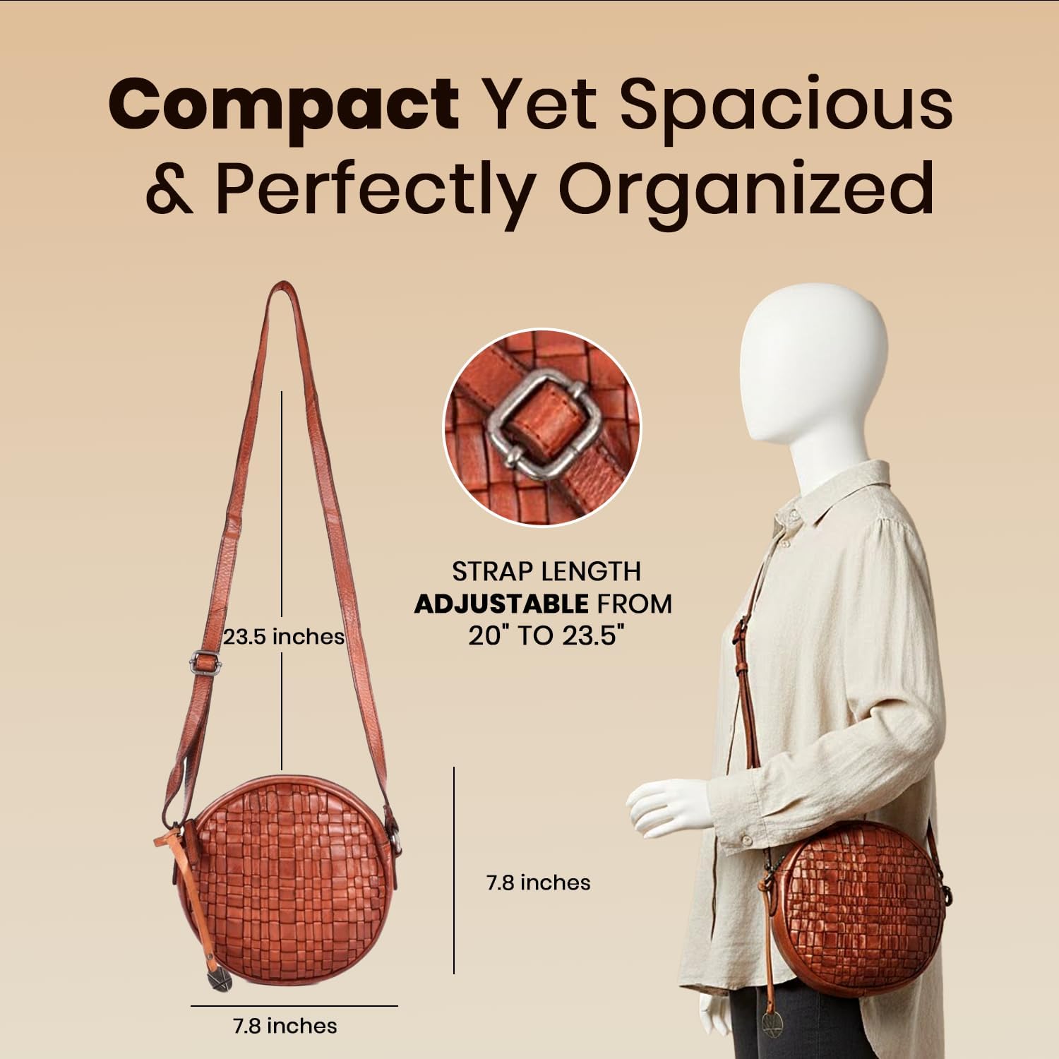 Genuine Leather Round Crossbody Bags For Women, Sling Bag For Women Crossbody Purse Trendy Casual