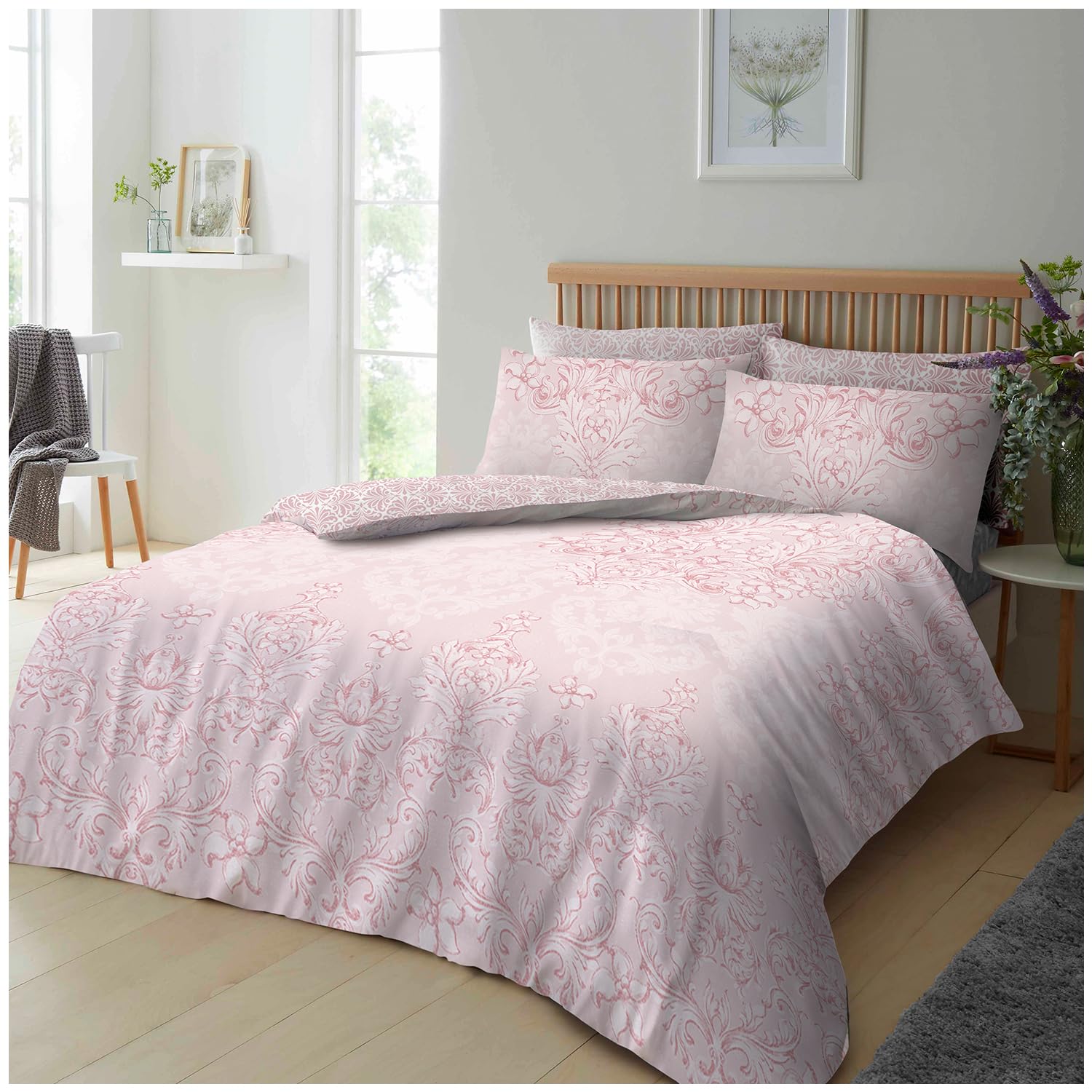 GC GAVENO CAVAILIA Cosy Floral Duvet Cover Set | Soft Cotton Blend Bedding with Matching Pillowcases | Lightweight & Easy Care Bed Cover Set | Kingsize 230x220cm Bedset - Pink